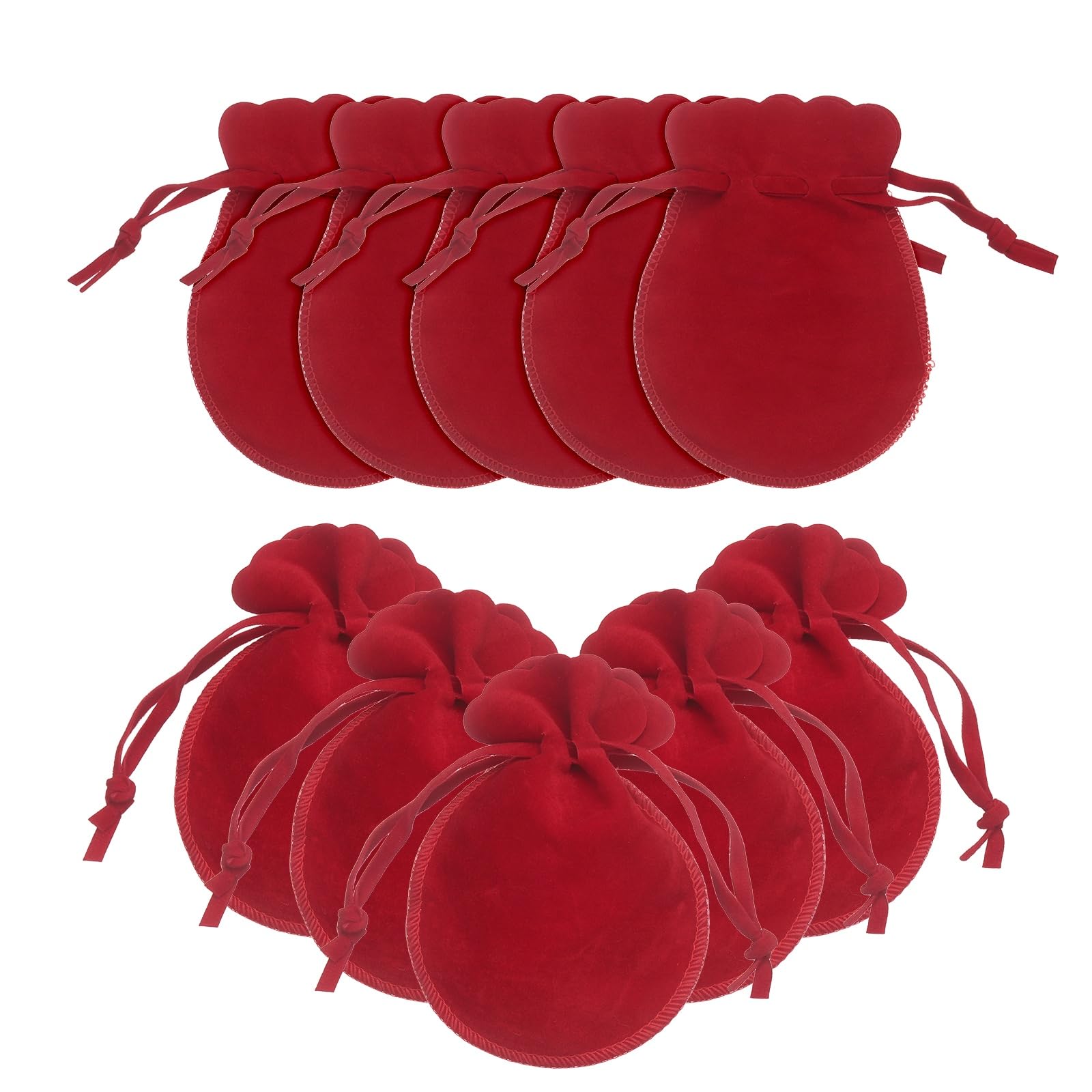 sourcing map 10 Pcs Small Velvet Drawstring Pouches, 3.5" x 4.7" Flannel Calabash Shape Drawstring Jewelry Pouches Velvet Jewelry Bags for Wedding Birthday Party Favors, Red
