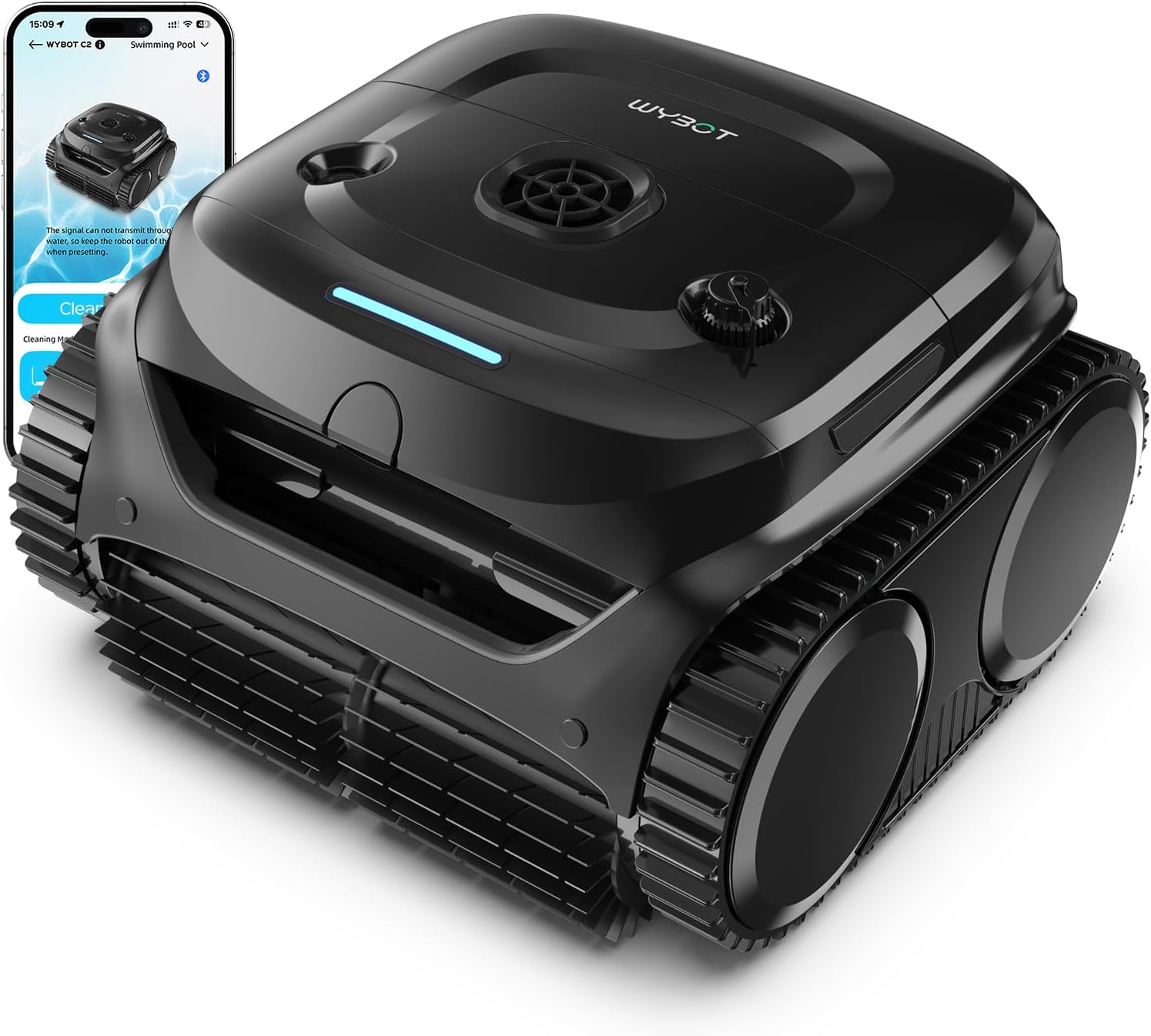 WYBOT C2 Cordless Robotic Pool Cleaner, Pool Vacuum Robot for Inground with Dual Filter, Lasts 180 Mins, Wall & Waterline Cleaning, Smart Weekly Timer, App Support, OTA Upgraded (Dark Black)