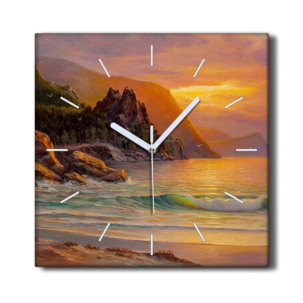 Horloge Murale Le Salon Décoration Sans Tic-Tac Motifs Mer Coucher de Soleil