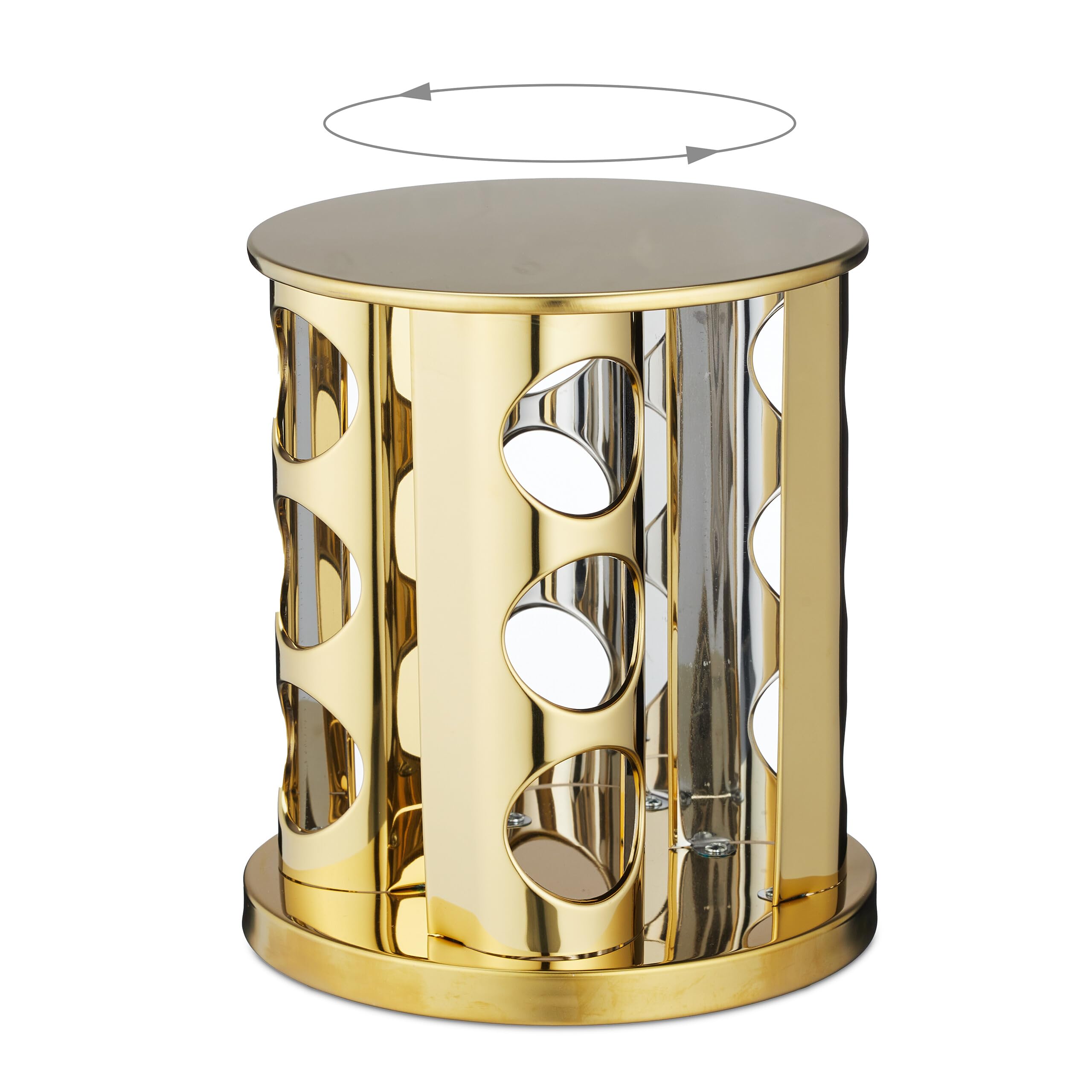 Relaxdays Portaspezie da Cucina, 12 Barattoli, Organizer per Spezie Girevole 360°, Acciaio Inox Vetro, HxD 22x20 cm, Oro