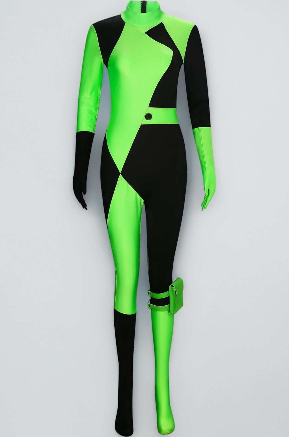 Materuis Shego Costume Bodysuit Female Kim Possible Cosplay Outfits Zipper Halloween Elastic Spandex Jumpsuit Adult Size