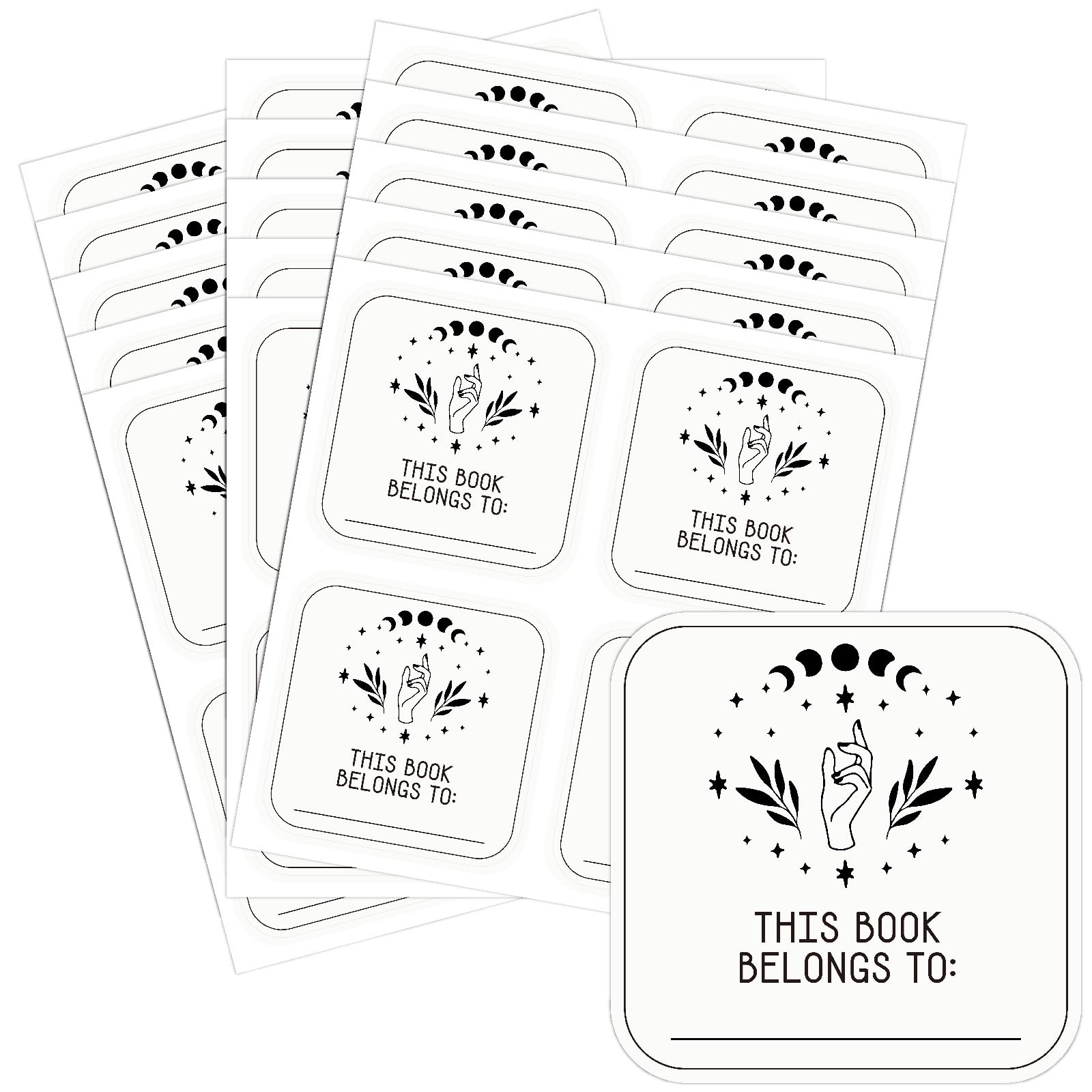 CRASPIRE 60pcs This Book Belongs to Stickers Plates Labels 2 x Inch Moon Phase Designed Stamp Personalized Name for Reading Lover DIY Photo Album Diary Decoration