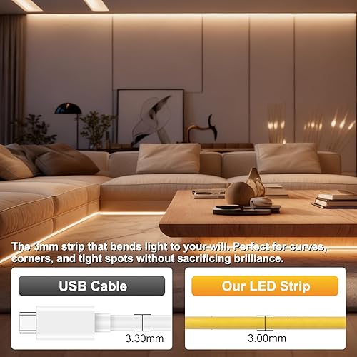 Miniatura 6 de Tira de luz COB de 0.118 in, CC de 12 V, blanco frío, 16.4 pies, flexible, cortable, ultrafina, cinta LED CRI90, uniforme sin puntos, 400 LEDsM, luz