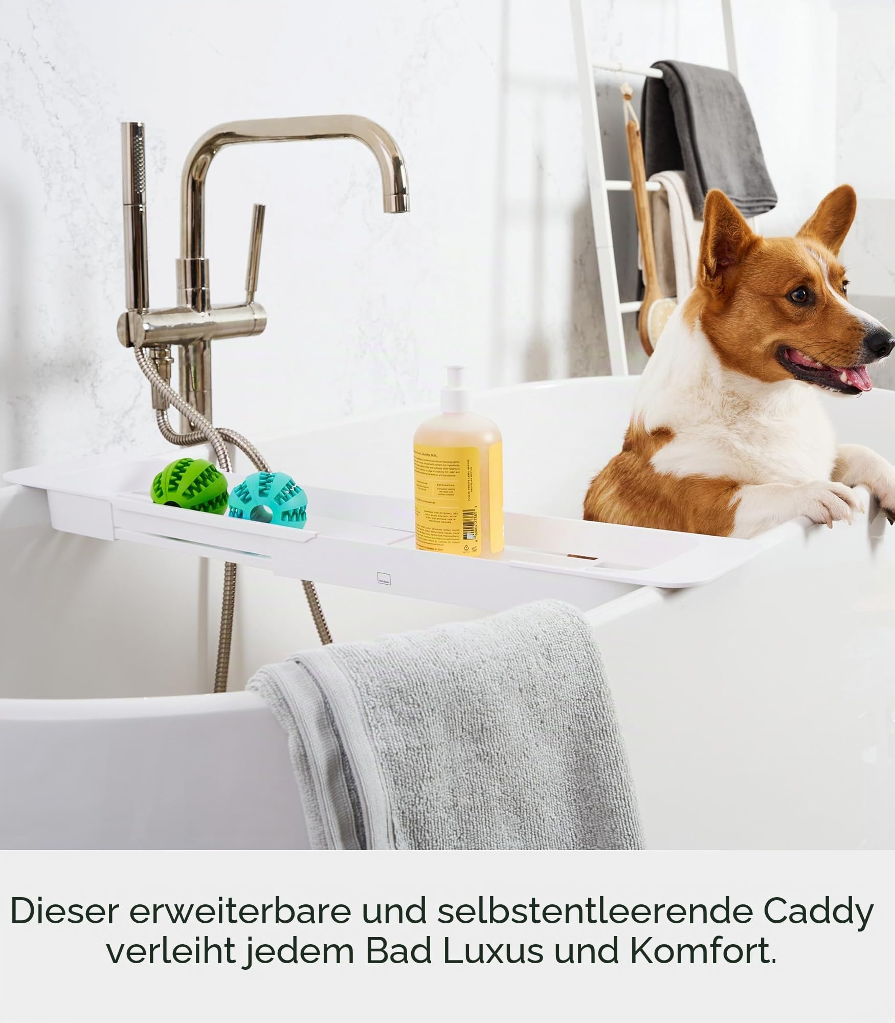 Yamazaki 3546 Tower Extendable Bathtub Tray, White, ABS Resin, 57.575 x 15.5 x 4.5 cm