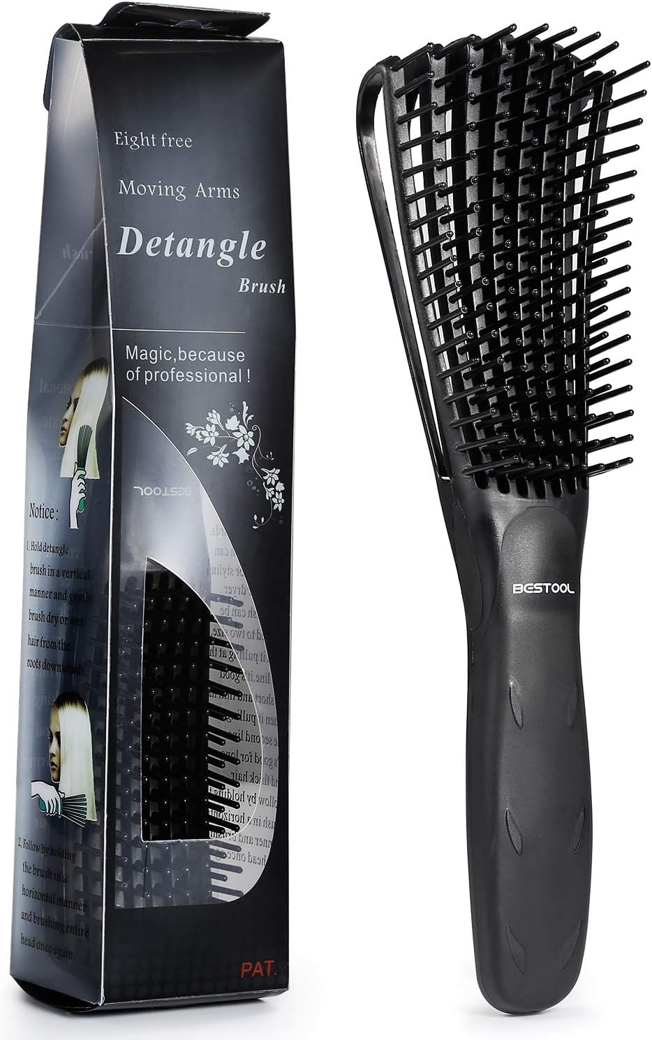 BESTOOL Detangle Hair Brush, Detangling Brush for Black Natural Hair Curly Afro 3/4abc Texture, Curly Hair Brush Faster and Easier Detangle Wet or Dry Hair with No Pain (Black)