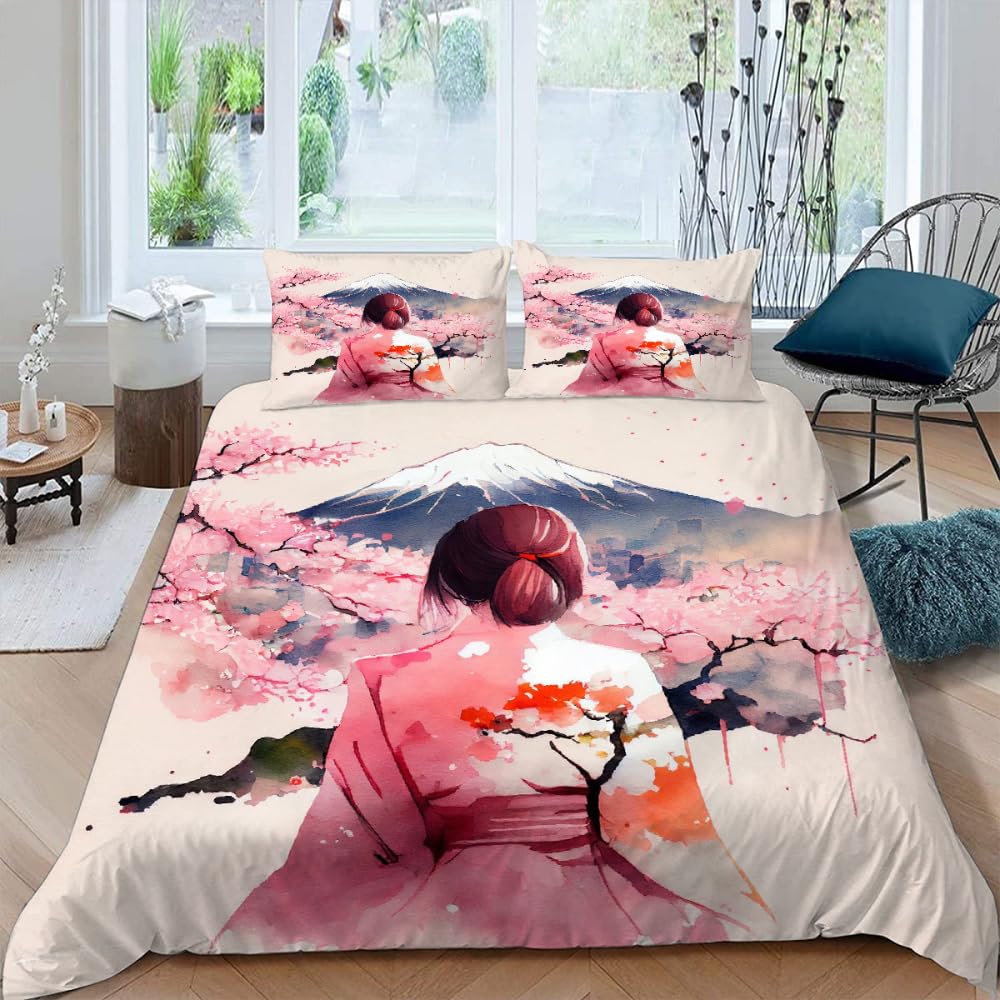 Parure de lit 240x260 geisha japonaise en microfibre douce et finitions haut de gamme