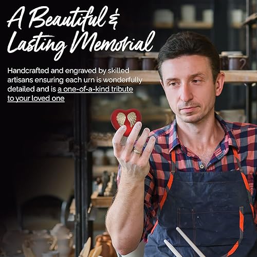 Miniatura 5 de Urna de recuerdo de corazón rojo mini urna de cremación de corazón con soporte y caja pequeña urna de corazón de ángel para cenizas humanas honra a