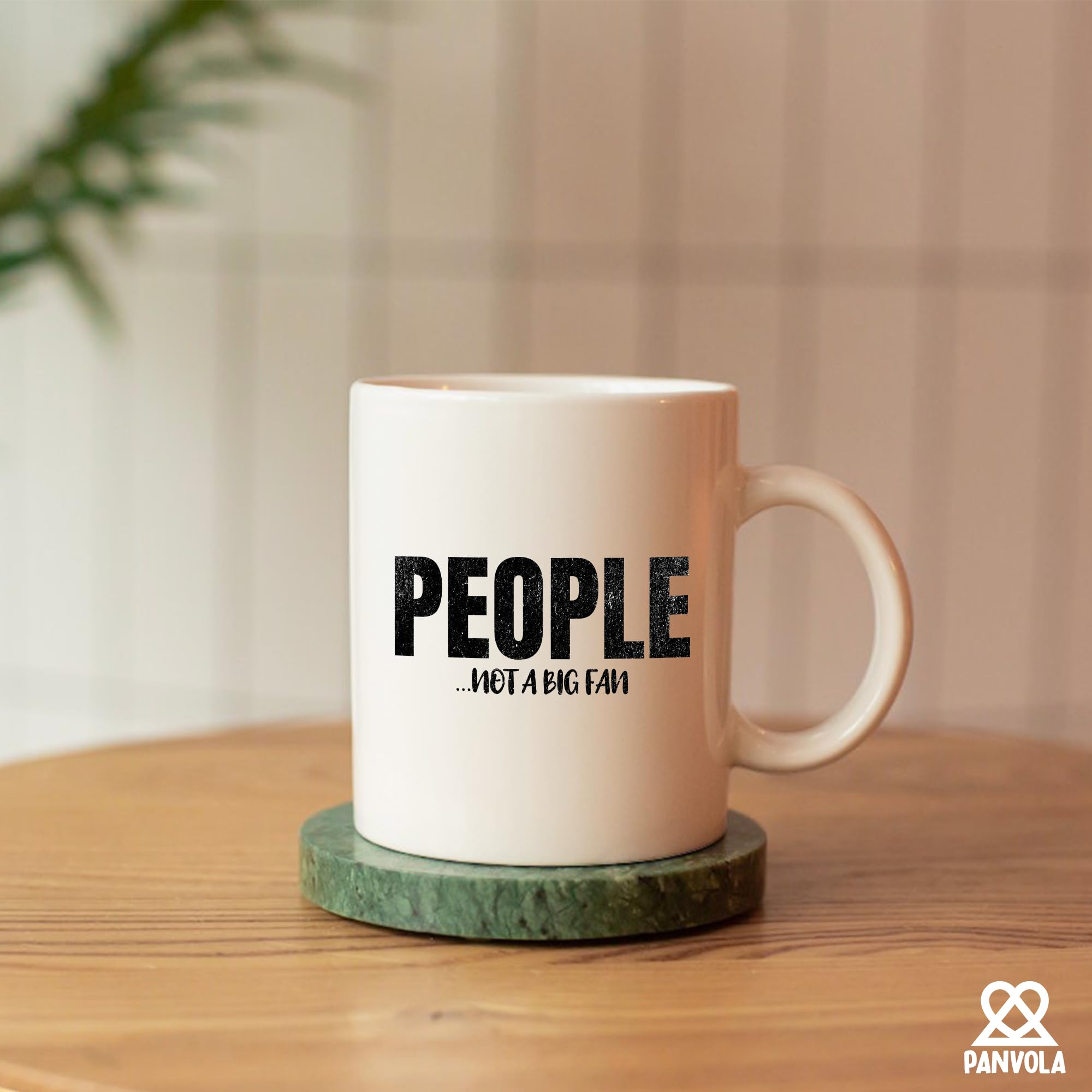 Panvola 'People Not A Big Fan' Funny Ceramic Mug - 11oz, Introvert Gift, Sarcastic Humor, White