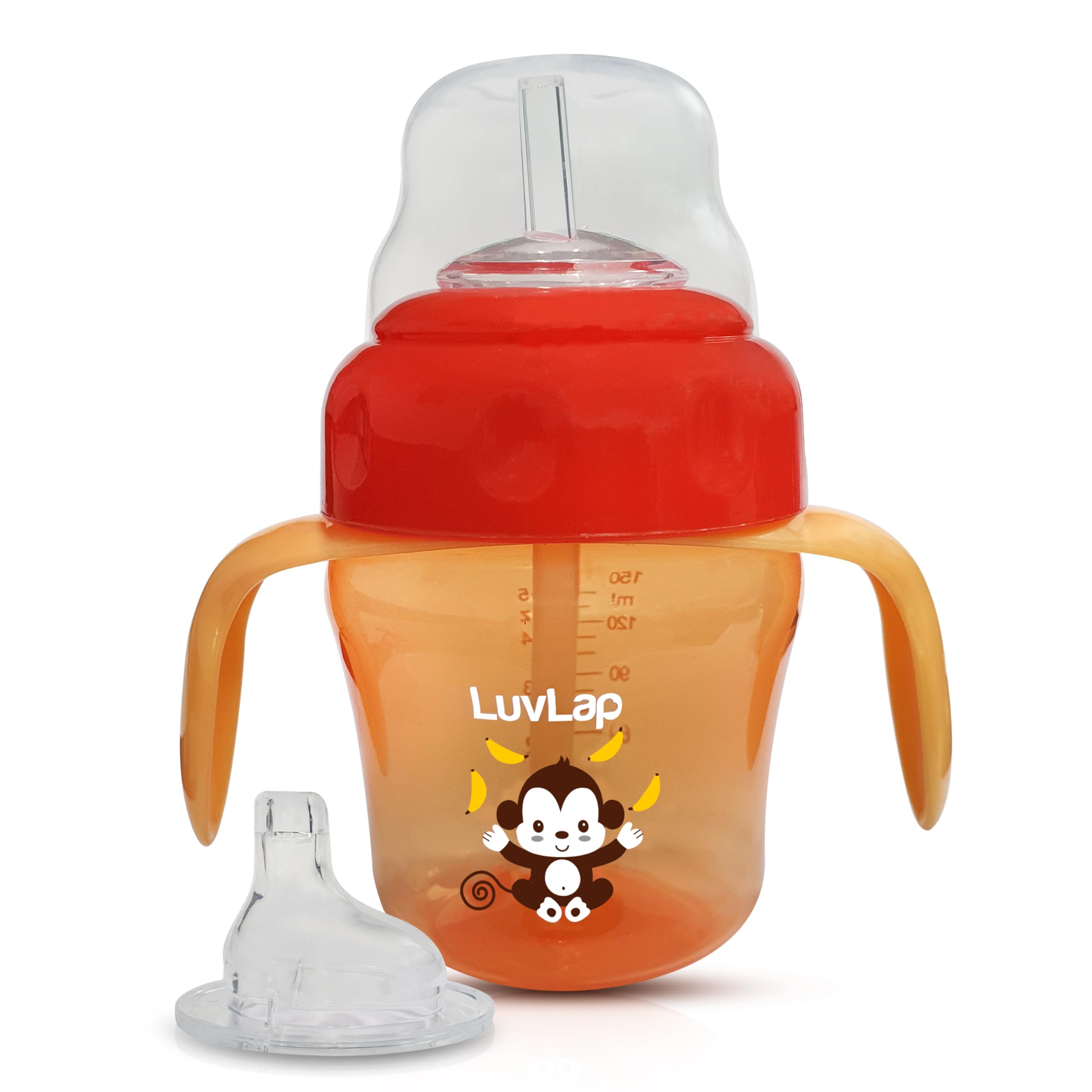 Banana Time 150ml Anti Spill, Interchangeable Sipper / Sippy Cup with Soft Silicone Spout and Straw BPA Free, 6m+ (Orange)