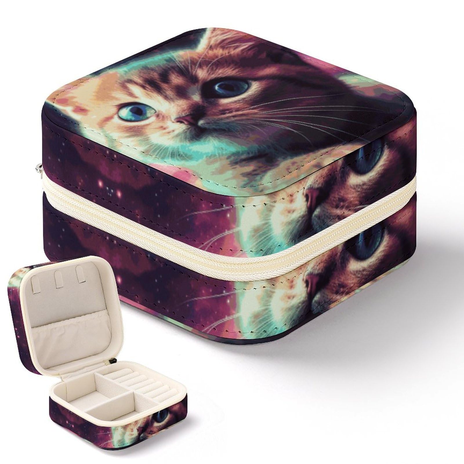 Boîte à bijoux pour femme en cuir synthétique robuste et finitions soignées motif galaxie