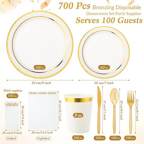 Miniatura 9 de Didaey Juego de vajilla desechable de 700 piezas para 100 invitados, incluye 200 platos de papel, 300 cubiertos de plástico, 100 vasos de papel, 100