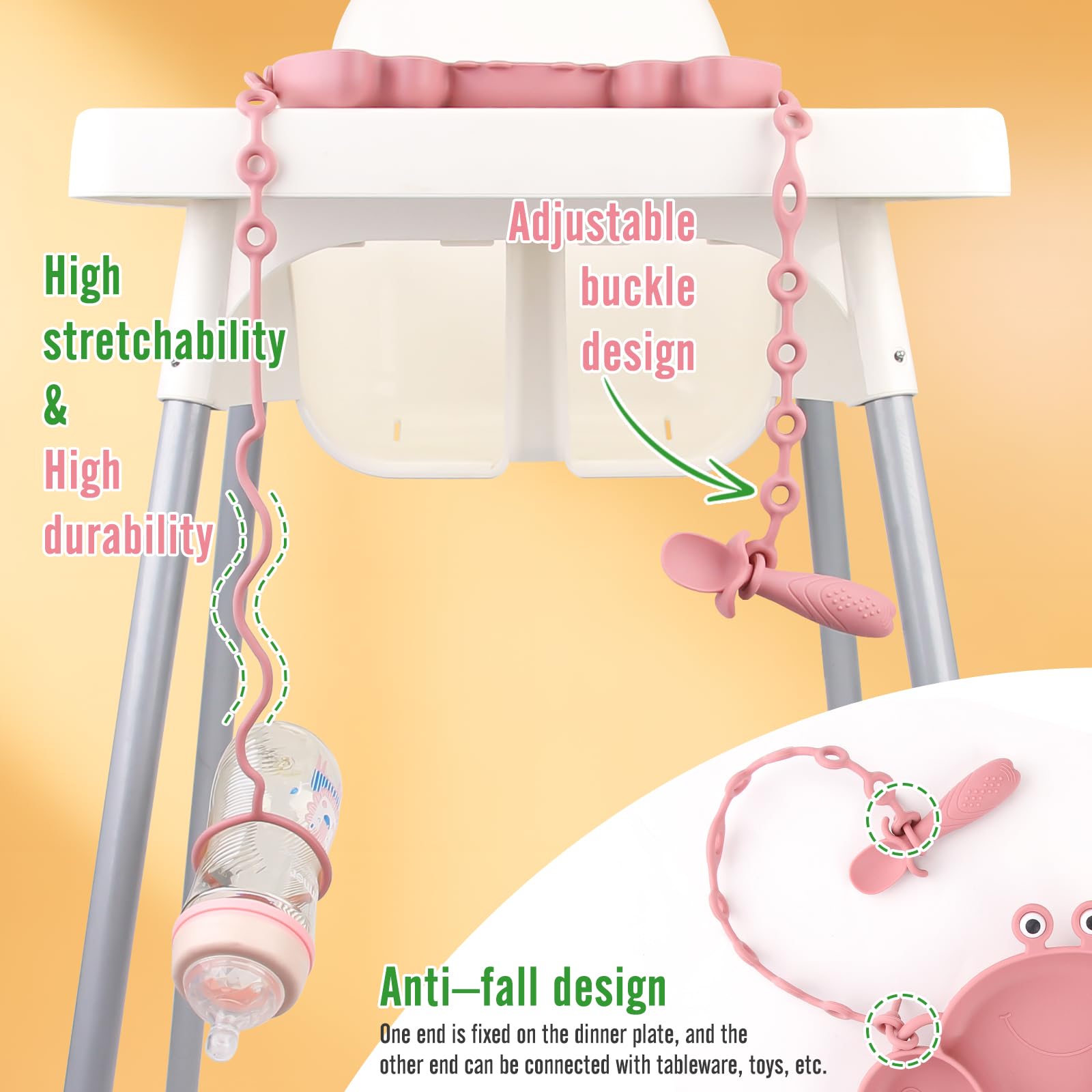 Qshare Baby Weaning Set,Baby Suction Plates,Non Slip Toddler Divided Placemat,BPA Free Suction Plate Baby Bowls Spoons & Bibs for Babies Toddlers Kids (Pink) - Image 3