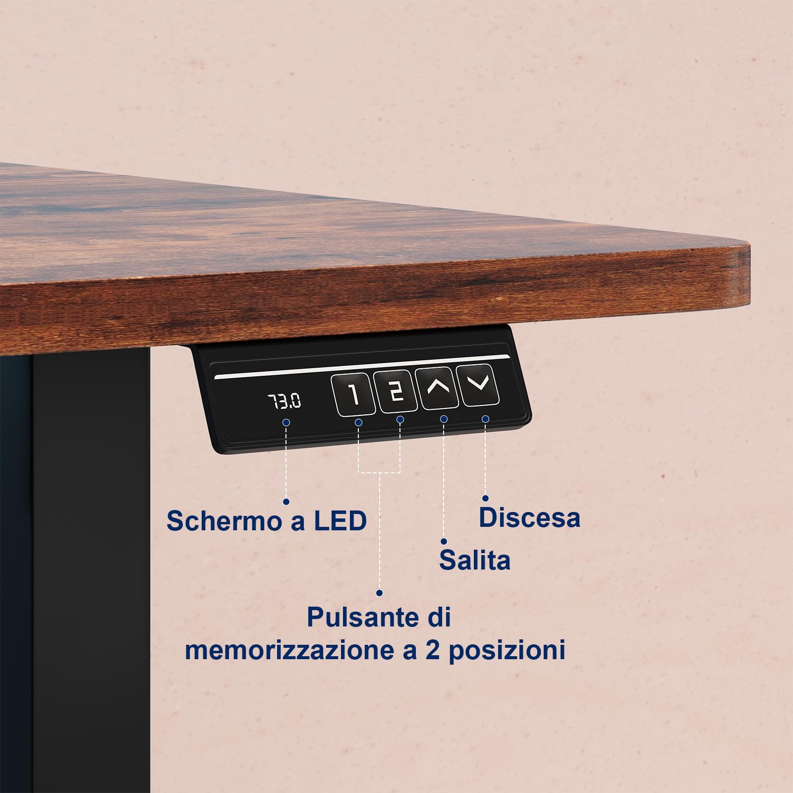 JUMMICO Scrivania regolabile in Altezza, Standing Desk, 160 x 70 cm Marrone | Scrivania da Ufficio Elettrica Regolabile con funzione di memoria, Supporto per Monitor