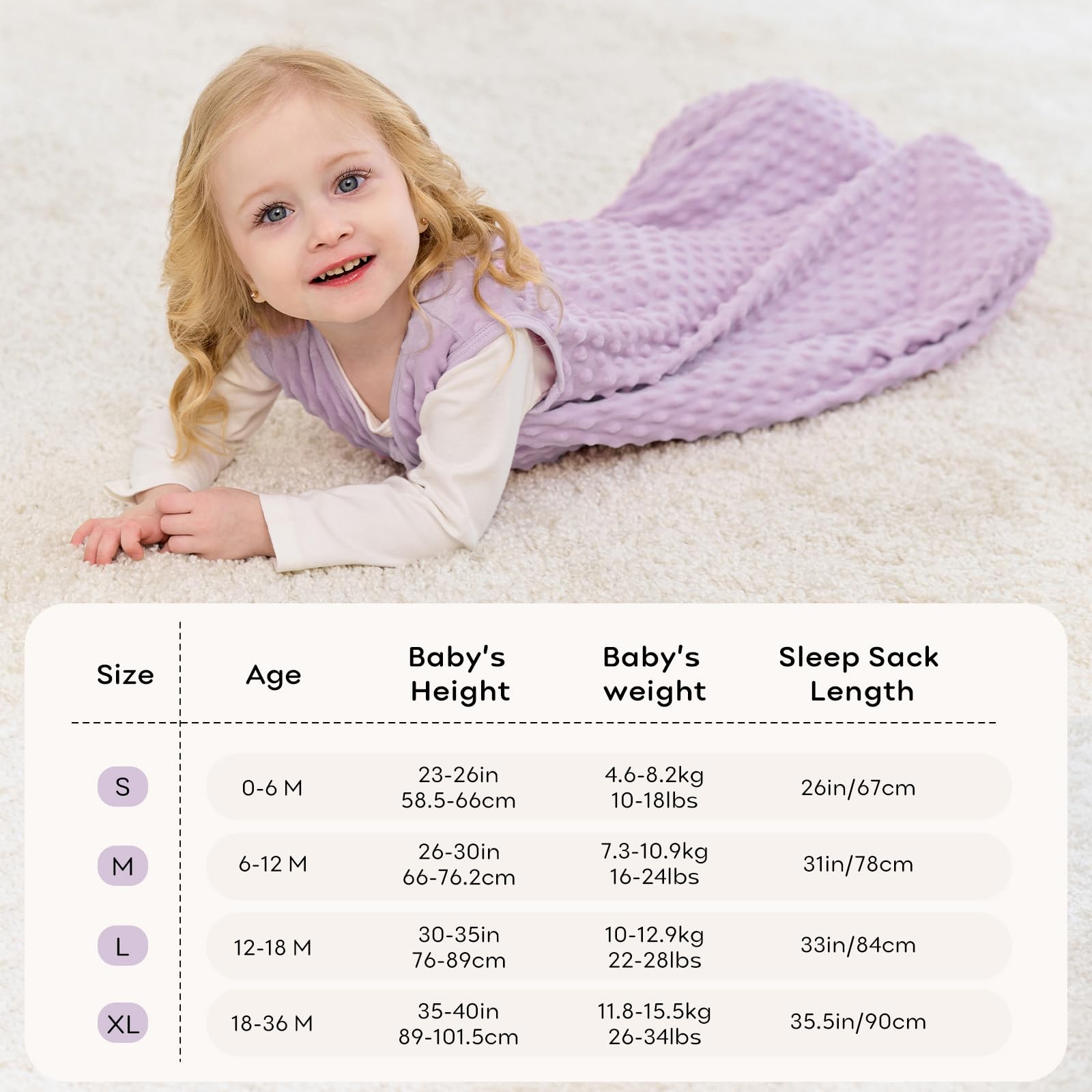 Unnivoll Saco de dormir para bebé con lunares, 1,5 tog, 18-36 meses, morado taro