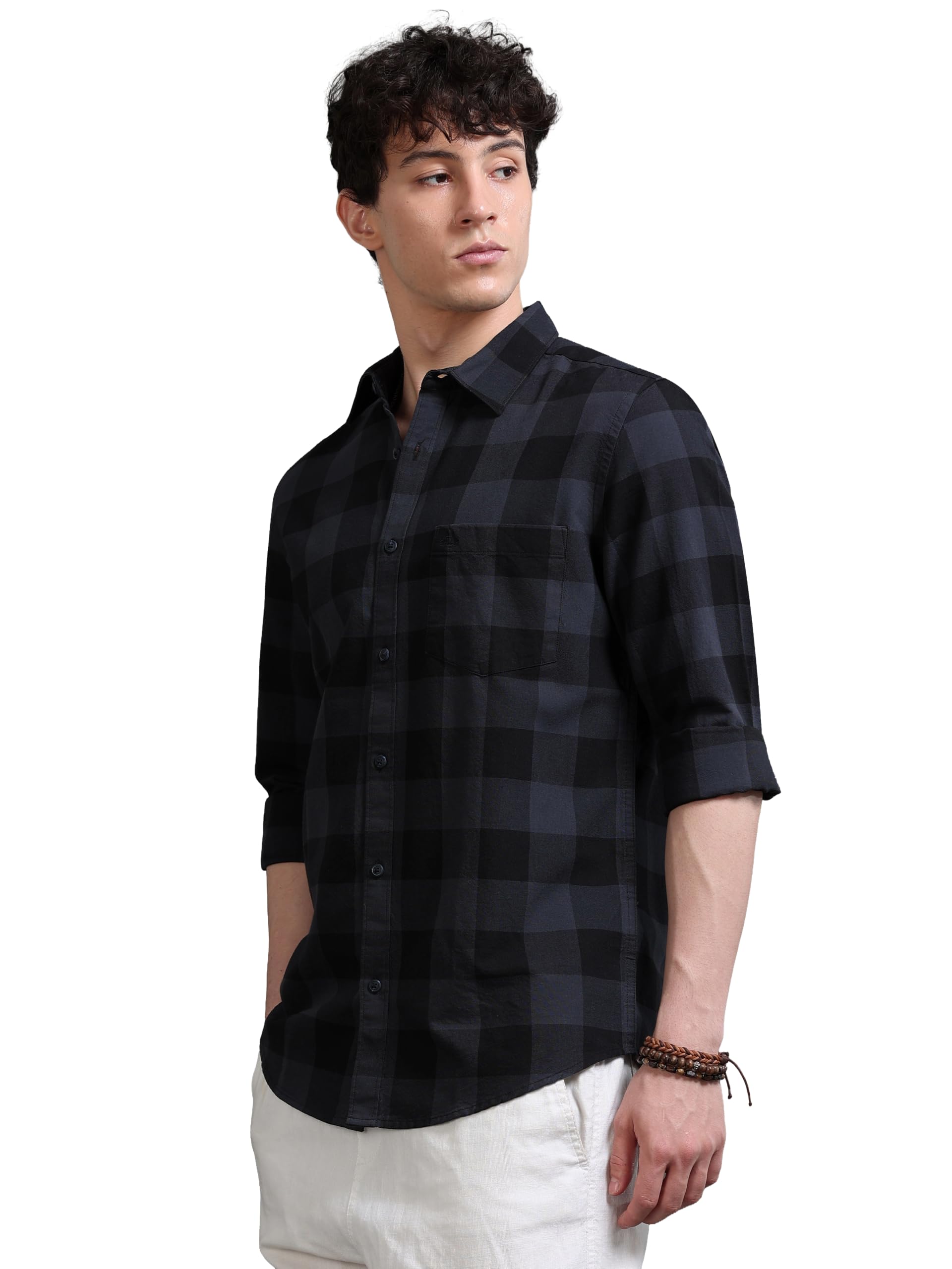 british club Men Smart Slim Fit Buffalo Checks Checked Casual Shirt-picture-23