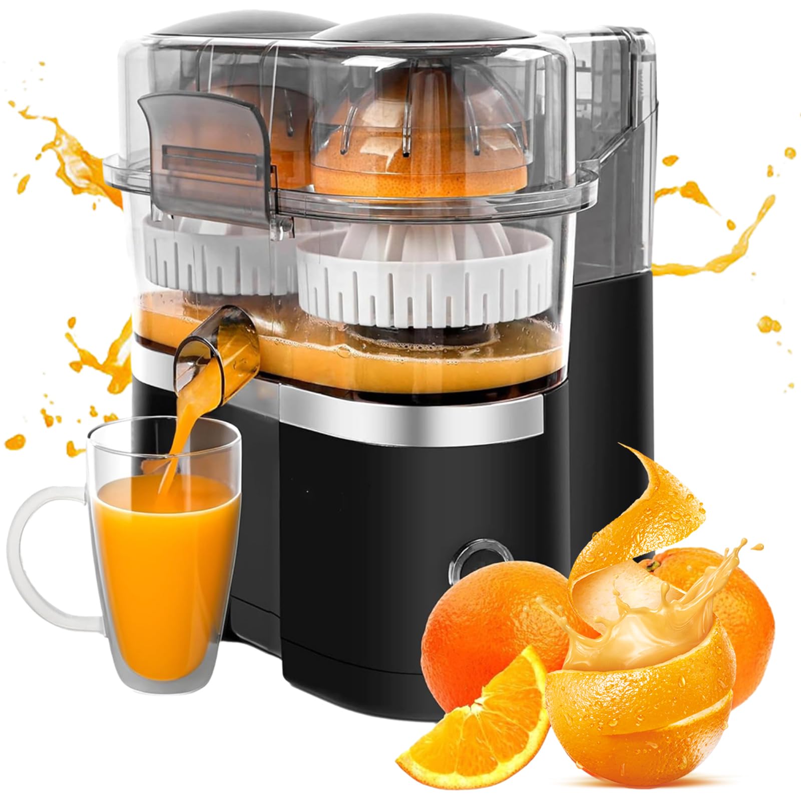 Exprimidor eléctrico de cítricos, exprimidor de naranjas de doble cabezal, rendimiento de zumo>90%, exprimidor portátil para limón, pomelo, alto rendimiento de zumo, funcionamiento con un solo toque