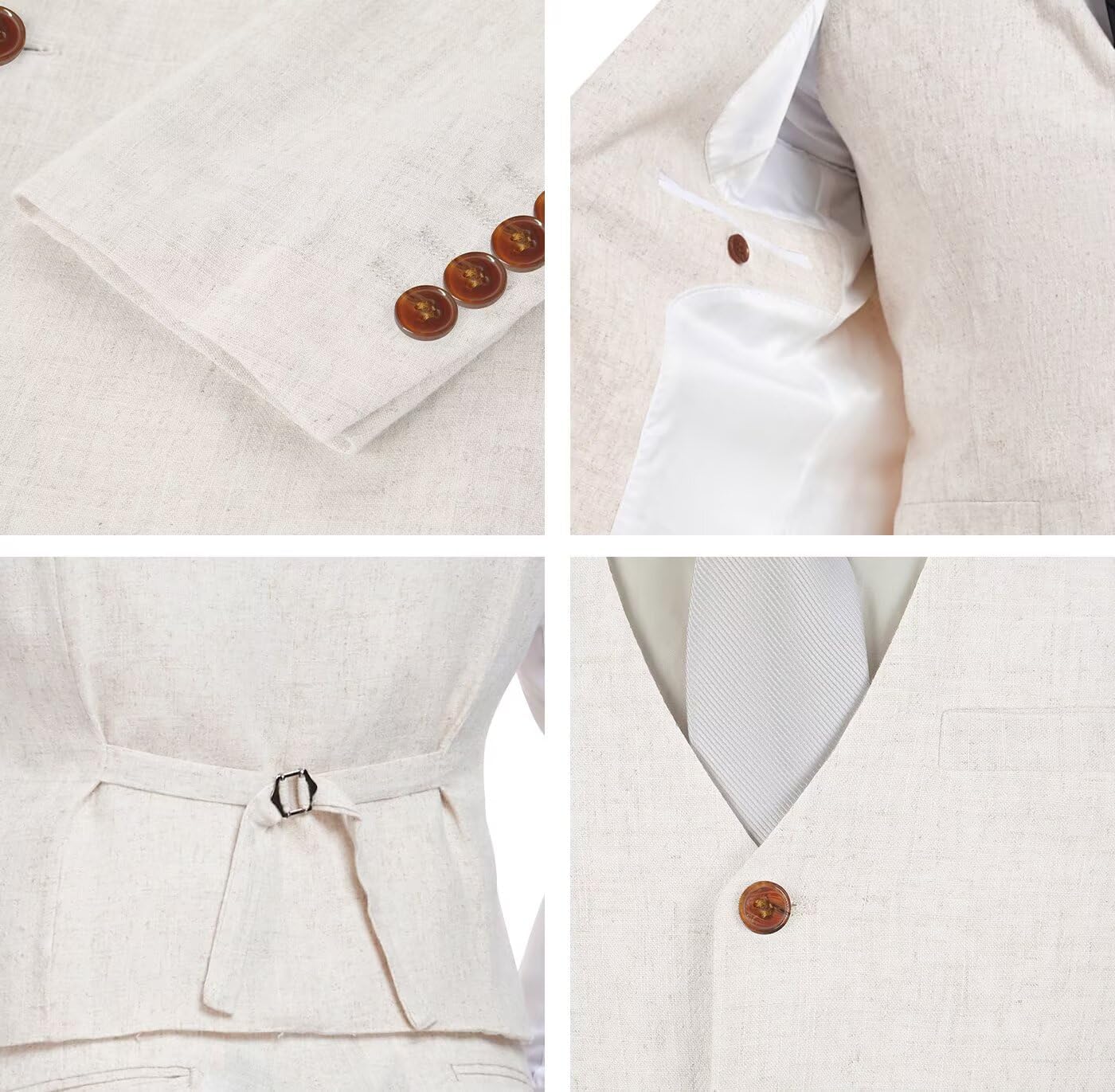 3 Piece Linen Suit for Men Retro Slim Fit Summer Beach Wedding Groom Prom Mens Suits Tuxdo Blazer Jacket Vest Pant - Image 5