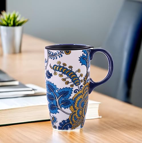 Vista 7 de DUSVALLY Taza de café de cerámica para el hogar y la oficina, 17 oz. Tapa deslizante resistente a salpicaduras y asa, apta para lavavajillas