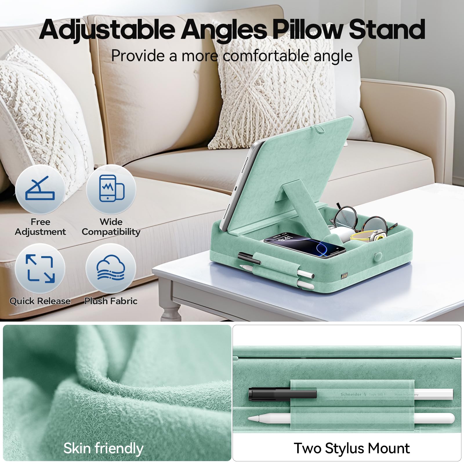 Support Tablette Coussin Réglable 360° – Pour Lit, Canapé, Genoux – Compatible 4 à 13 Pouces - 9