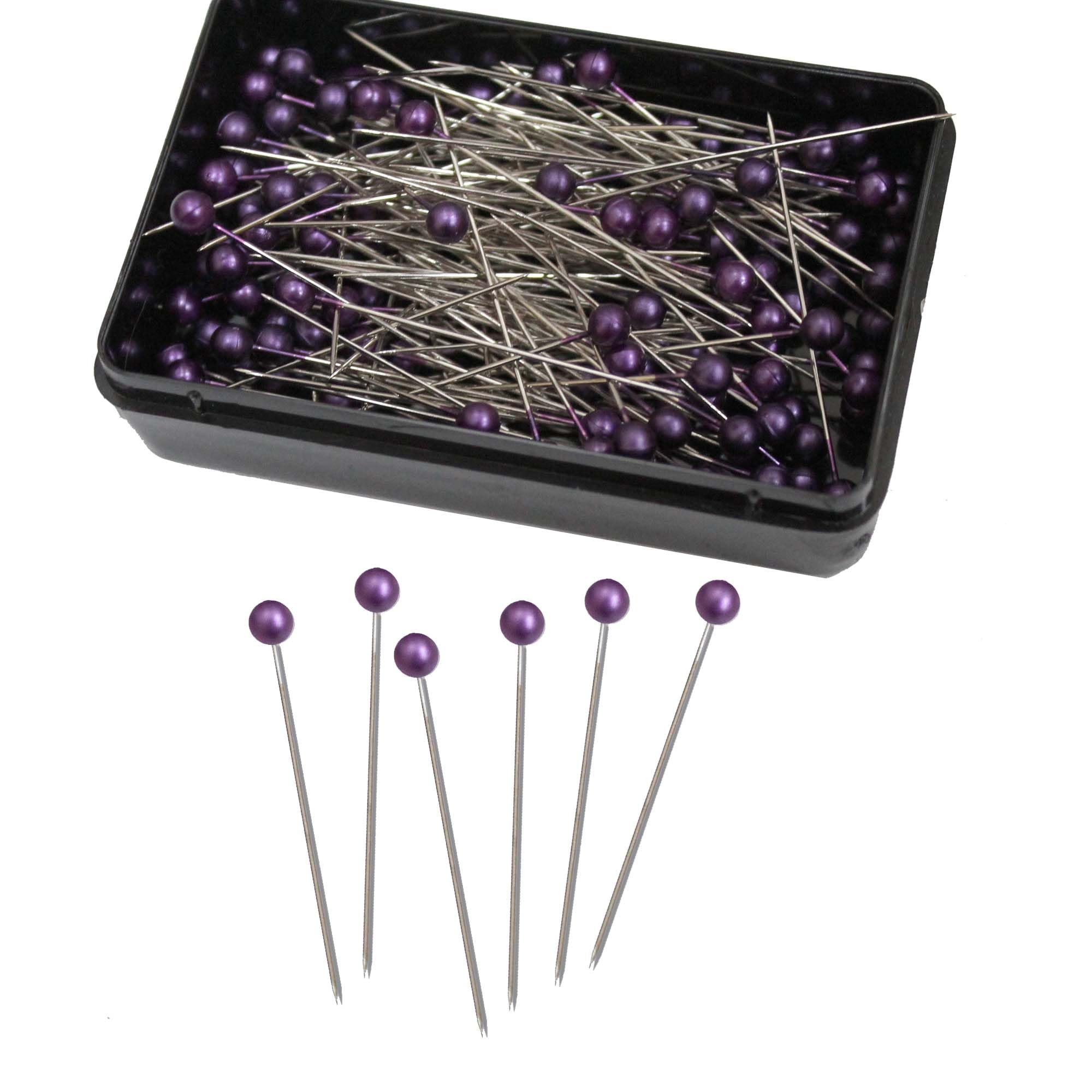 144 Silver Pearl Headed Craft Pins 40 x 0.58mm In Handy Plastic Box (Purple)
