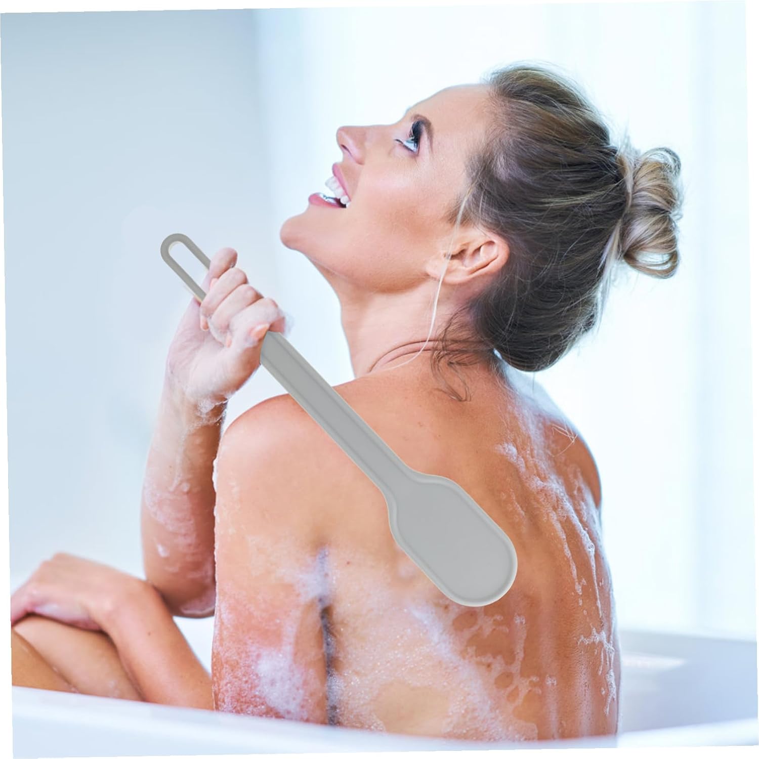 Multipurpose Bath Brush and Back Scrubber with Long Handle, Gray Nylon Soft Bristles Body Scrubbing Brush for Shower and Massage, Suitable for Women and Men