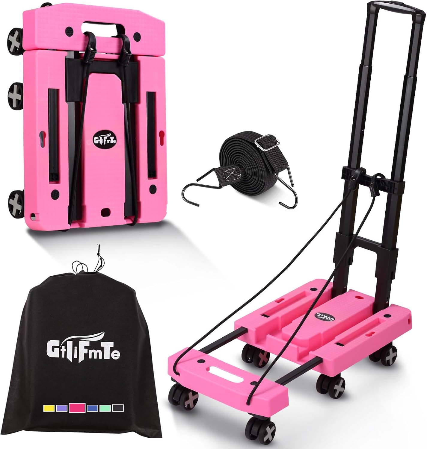 Folding Hand Truck Lightweight Hand Truck Dolly Foldable,Luggage cart with 6 Rotate Wheels, Utility Cart with Adjustable Handle,Collapsible Dolly for Moving (Black)