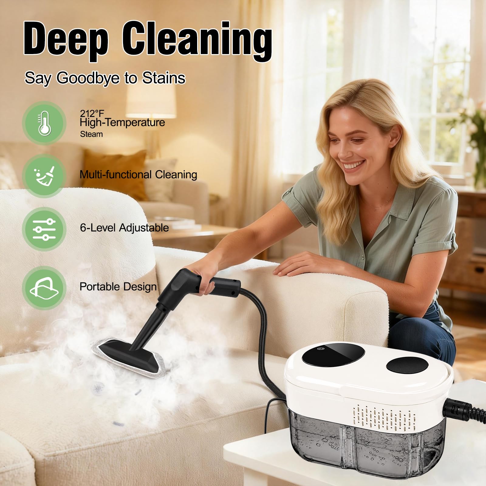 Dampfreiniger Handgerät, Dampfreiniger, 1400ML Wassertank, Tragbarer Steam Cleaner, Multifunktions Dampfreiniger für Alles, Schnellheiz-Dampfreiniger für Auto, Küche, Badezimmer, Fliesen, Fenstern