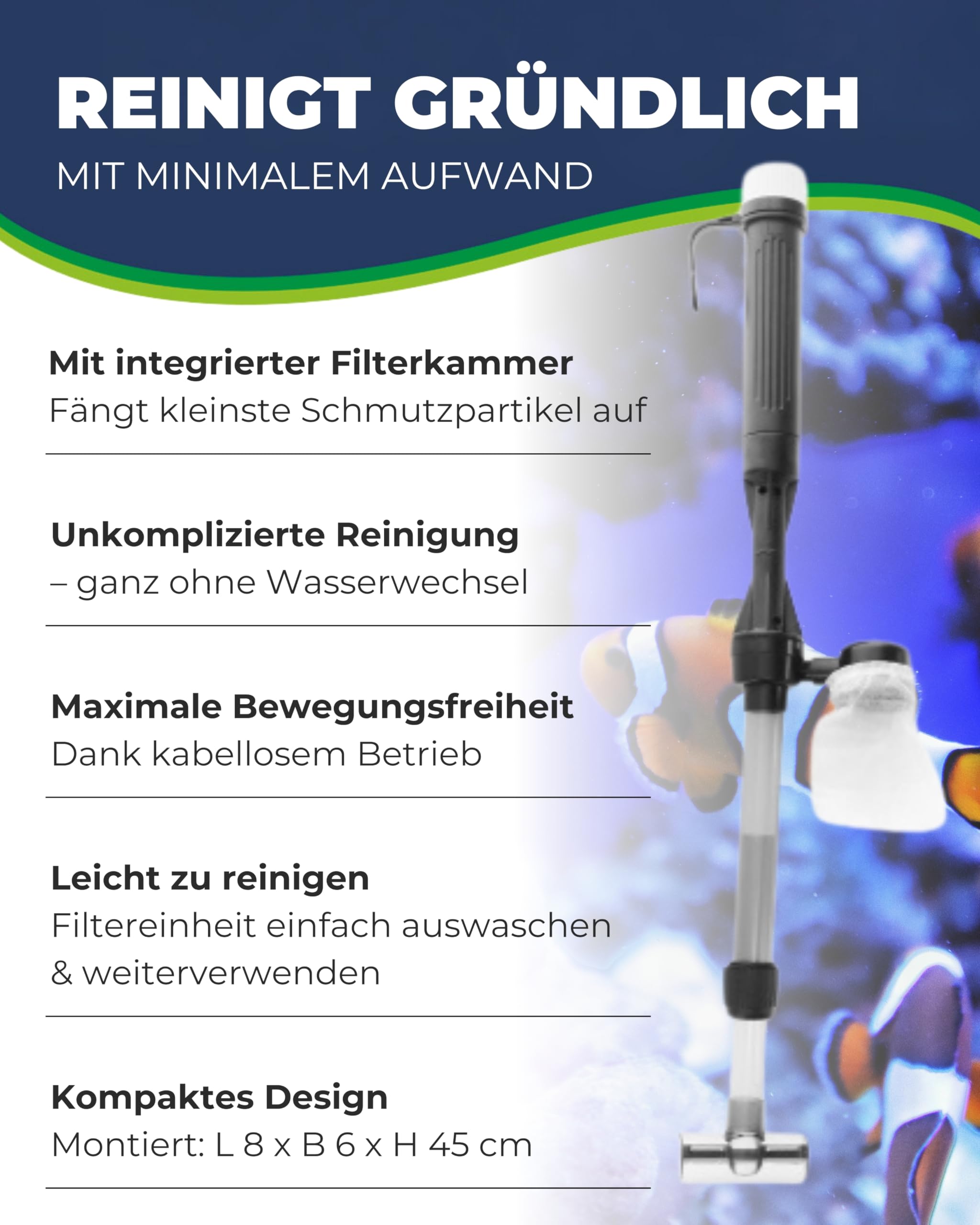 Hobby Aquaristik Perfektus Pro I Akkubetriebener Aquarien Staubsauger I Aquarium Sauger zur effizienten Entfernung von Mulm und Schmutz I elektrischer Mulmsauger mit 650 l/h Förderleistung