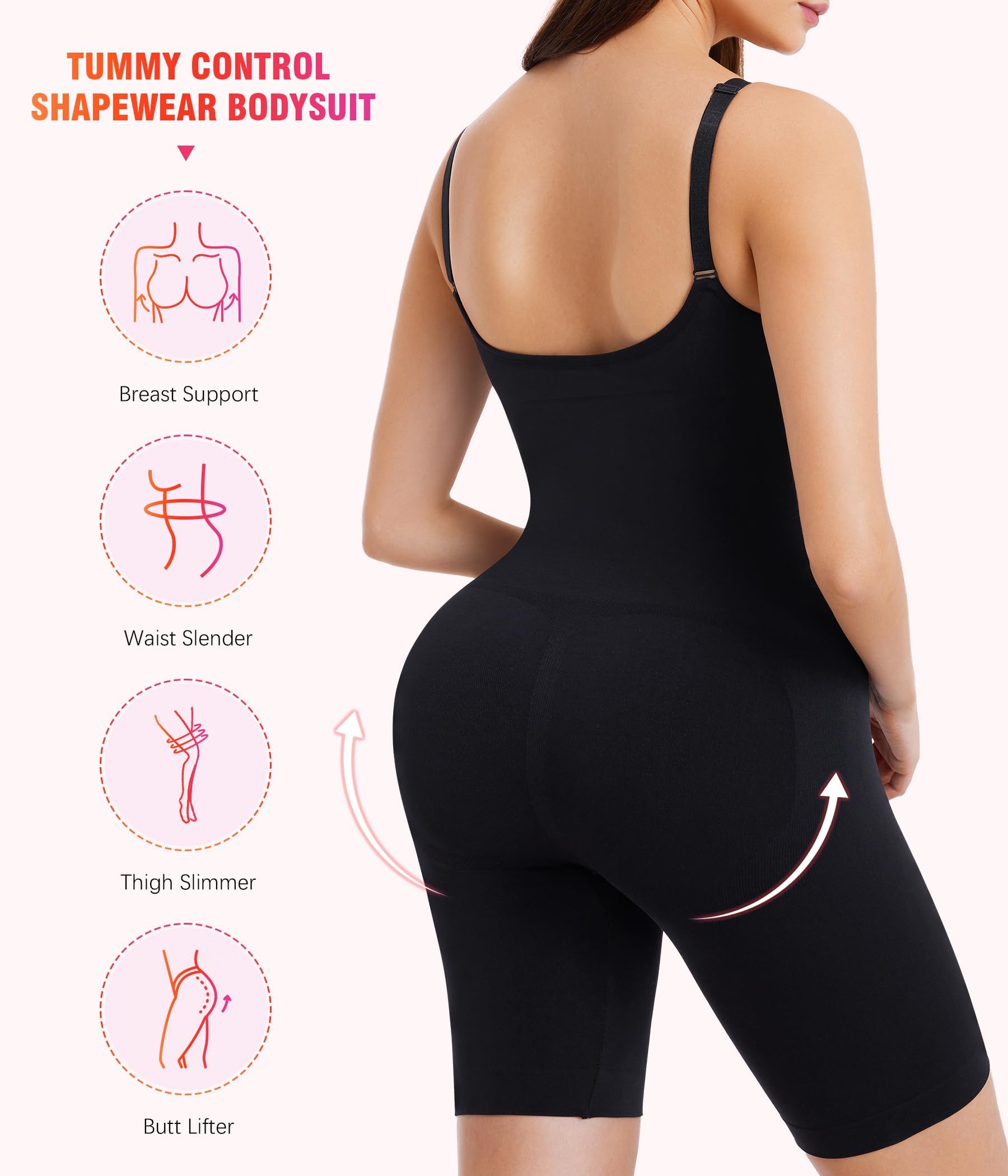 KUMAYES Gainant Minceur Ventre Plat Invisible Combinaison Body Sculptant Femme Gaine Culotte Amincissante pour les Cuisses Réglables Shapewear