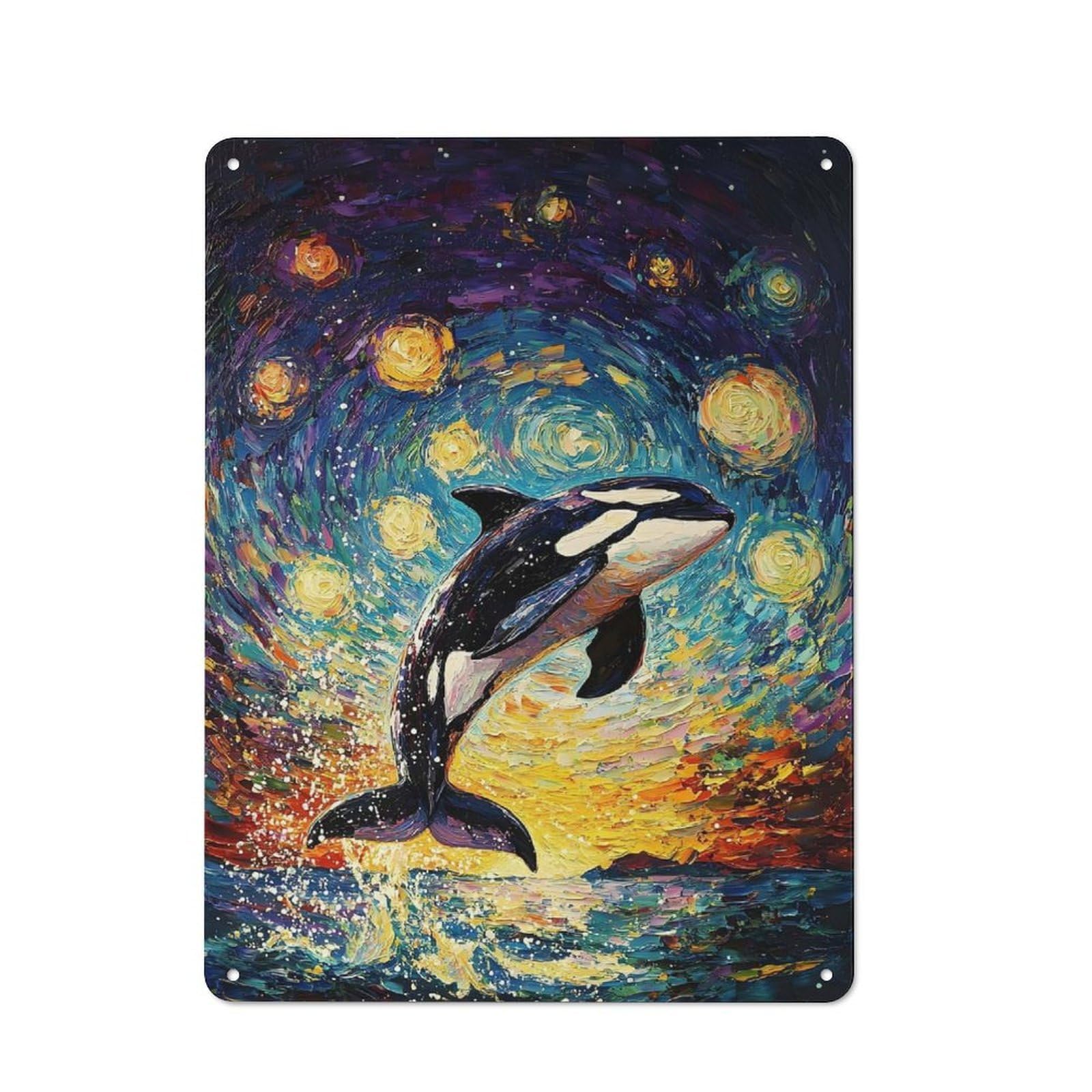 Junmoney Orca Under Starry Sky Vintage Vintage Metal Sign 40X30cm, Pub Wall Decor For Cafe, Pub, Workshop Or Home Bar