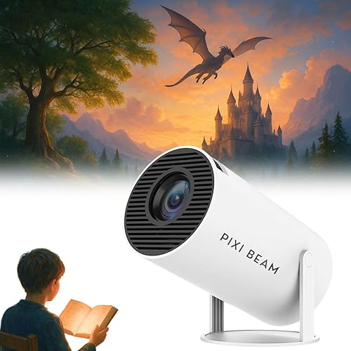Proyector, proyector portátil 4K UHD Pixi Beam con WiFi y Bluetooth, corrección trapezoidal automática giratoria de 180, diseño amigable con los