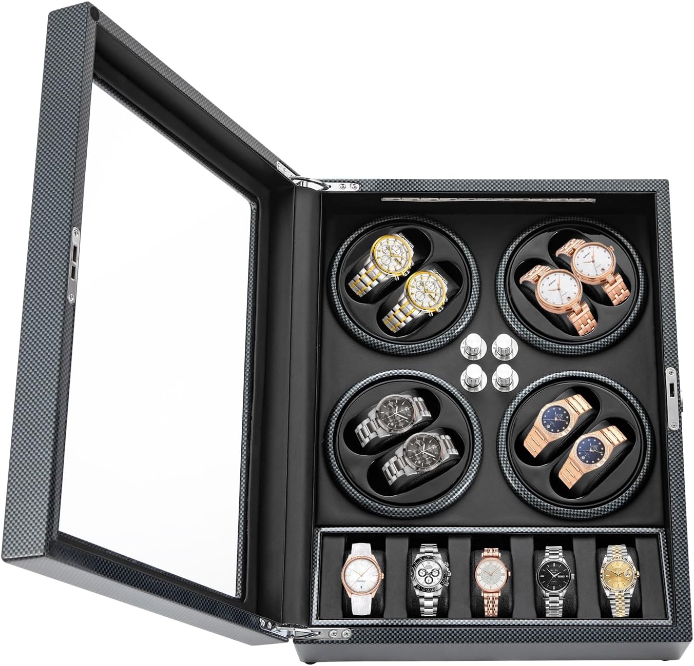 Watch Winder for Automatic Watches, 8+5 Automatic Watch Winder Box Watch Display Organizer Storage Case with Built-in Illumination & Lock, 8 Winding Spaces with 5 Display Storage Spaces