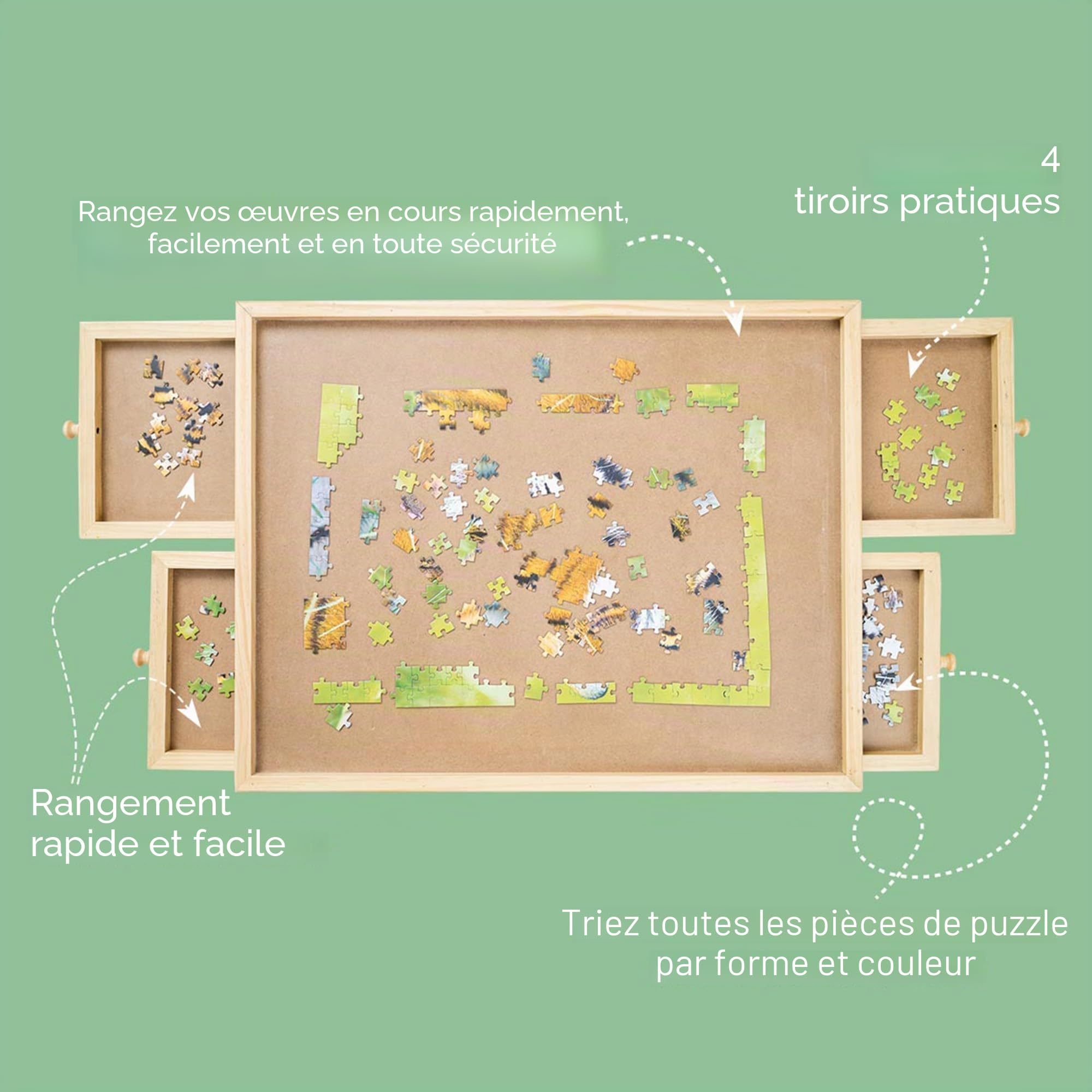 Mediashop Table puzzle jusqu'à 500 pièces - Avec 4 tiroirs extensibles - Planche à puzzle en bois - Espace et ordre pour un maximum de plaisir du puzzle - Facile à ranger - Plaisir de jeu pour adultes
