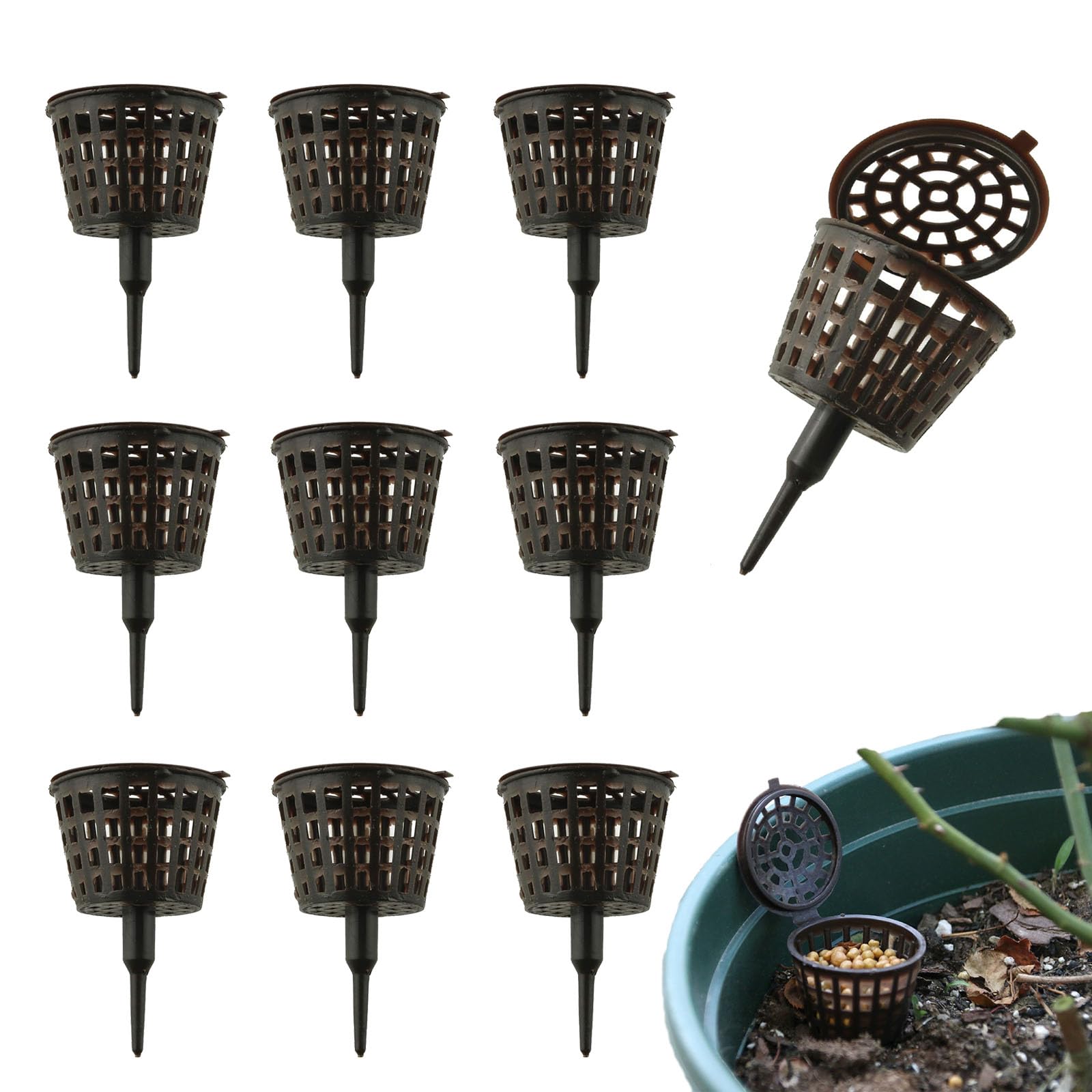 TopHomer 10 PCS Bonsai Fertilizer Basket with Lid, Small Garden Nursery Pots Planting Nutrition Cups Automatic Fertilizer Box for Orchids, Succulent. Small Plants