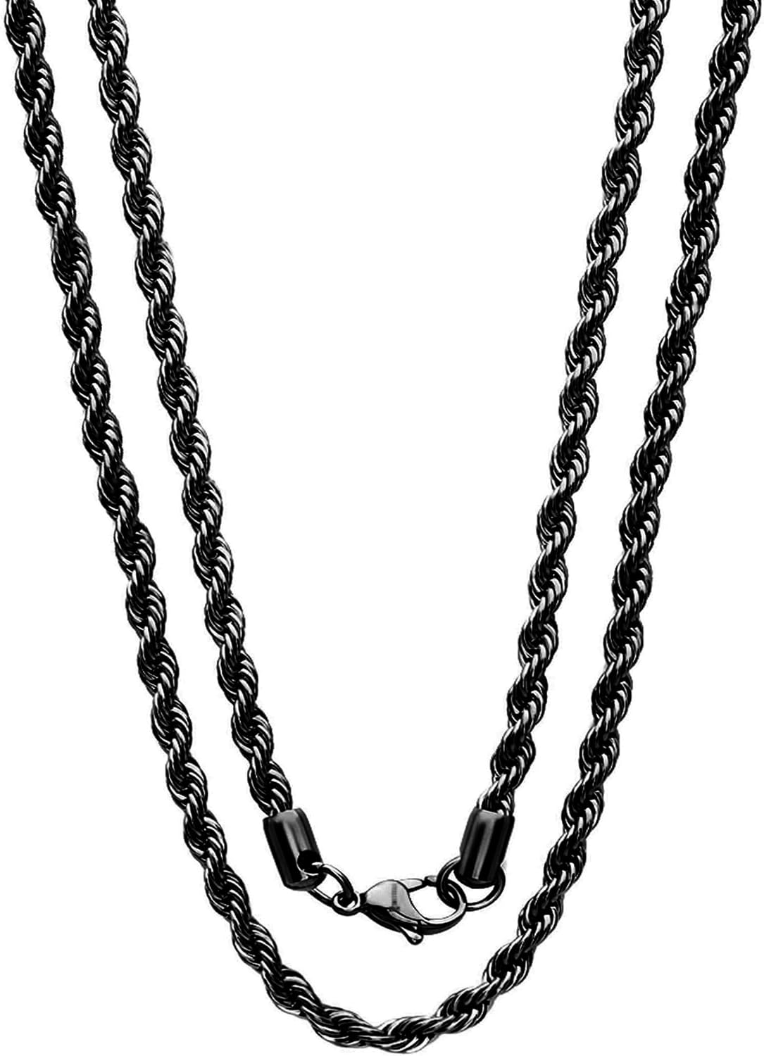 Savlano 2mm-5mm Stainless Steel Black Color Rope Twist Necklace Chain For Men & Women Comes in 16-30 inches With a Gift Box