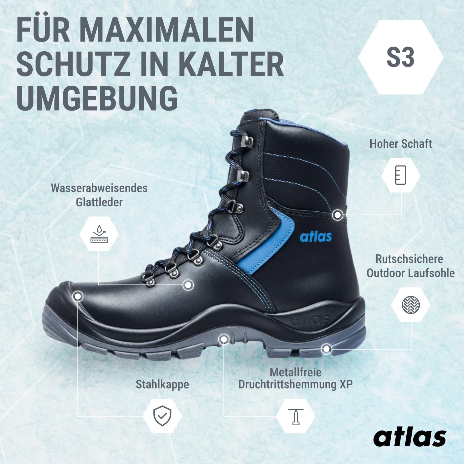 Atlas Anatomic BAU 845 S3 Sicherheitsstiefel, Herren, BAU & Outdoor, Wasserabweisend, Durchtrittsicher, Weite 10