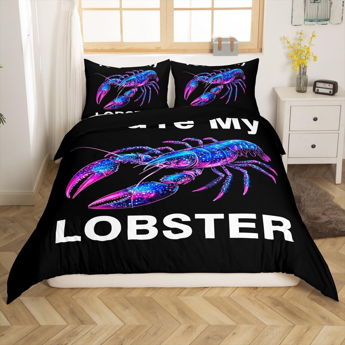 Erosebridal Kids Lobster Duvet Cover, Sea Animal Comforter Cover Queen for Girls Boys Teens, Starfish Coralline Bedding Set Ocean Life Underwater World Bedspread Cover with 2 Pillow Cases