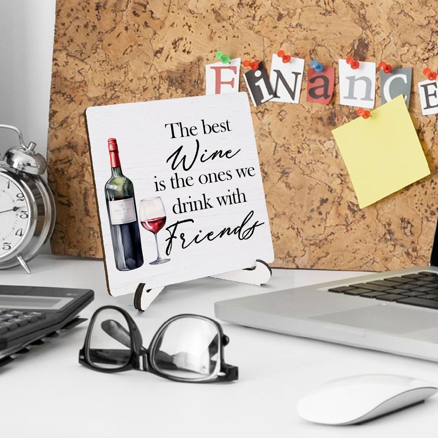 Wine Wooden Decor 5"X5", The Best Wine Is the Ones We Drink with Friend Wooden Desk Table Sign for Home Bar Shelf, Decorative Desk Table Gifts for Man Friends Woman (5x5 Inch) image 3