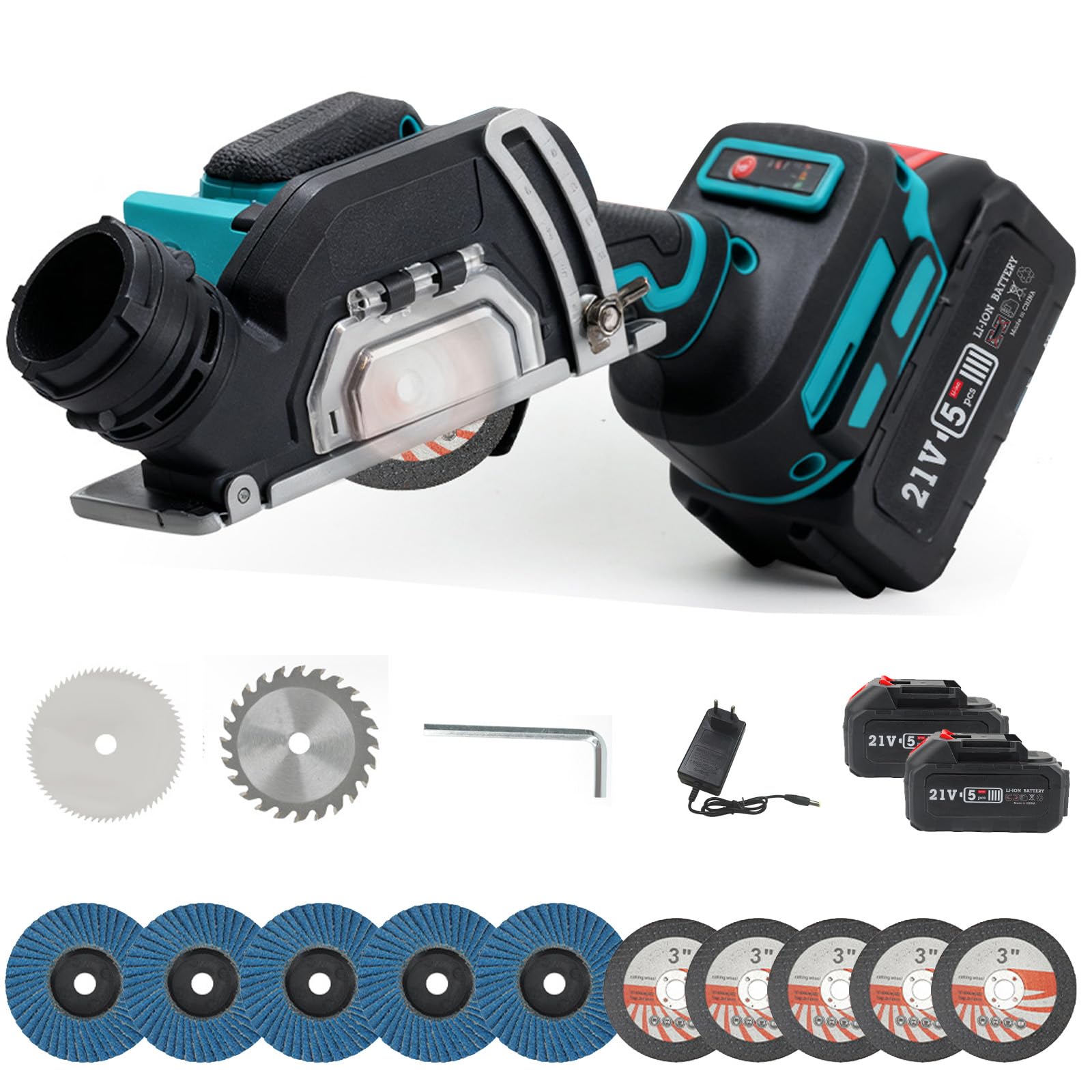 Mini Battery Angle Grinder Compatible with 18V Maa-kita Battery, Small Brushless Angle Grinder with 2 3000mAh Batteries, 19500RPM Cutting Grinder for Metal, Tile