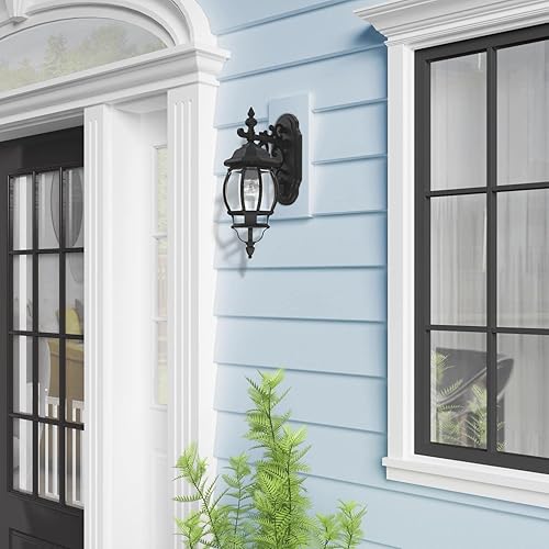 Miniatura 3 de Livex Lighting 7706-14 Frontenac - Farol de pared para exteriores con pantallas de vidrio biselado transparente, 20 x 6.5 pulgadas, color negro