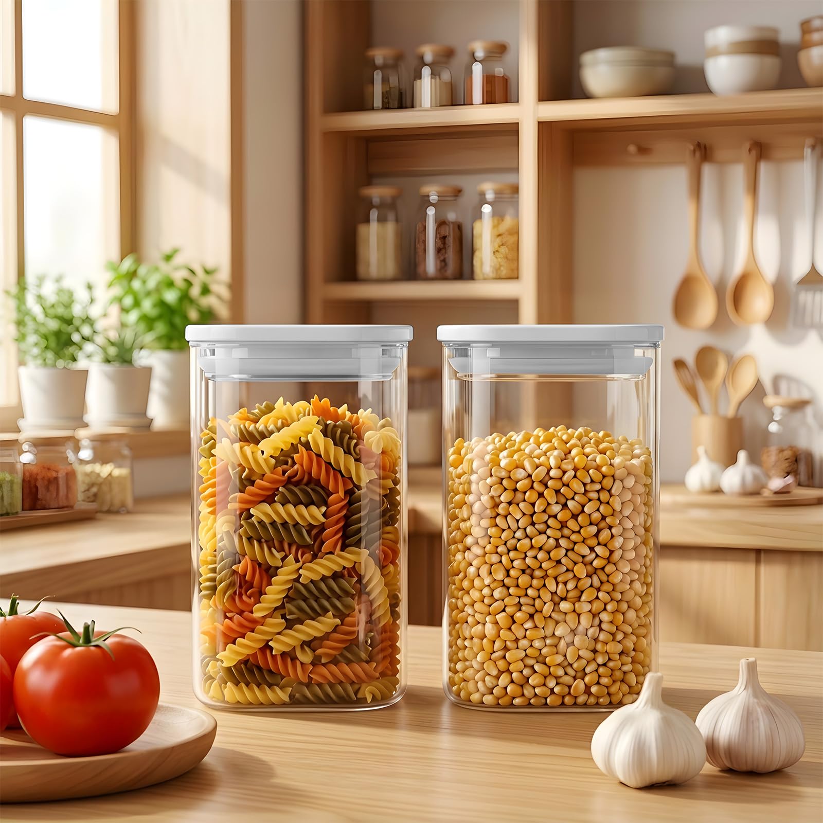 Cozary Tarros de Cristal con Tapa Hermética 4 pcs 1100ML, Botes de Cristal sin BPA, Frascos de Vidrio Aptos Lavavajillas, Botes Cocina Almacenaje para Pasta, Café, Arroz