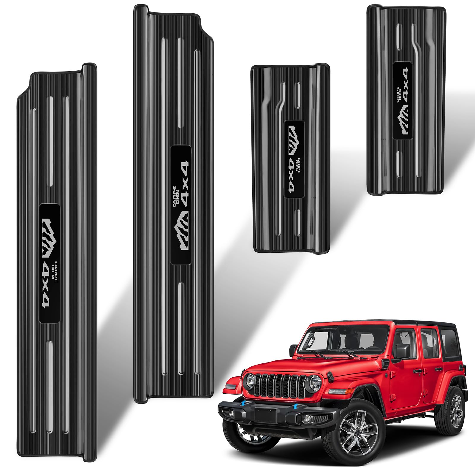 DWKJMYCP 4PCS Door Sill Guards for Jeep Wrangler 2018-2025 2026 JL JLU & 2020-2026 Gladiator JT Accessories, Stainless Steel Door Sill Protector,