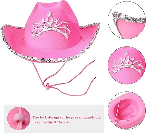 Miniatura 10 de Yewong Juego de accesorios de disfraz de sombrero de vaquero rosa para mascota, tamaño perro, gato, vaquera rosa, sombrero de princesa con corona,