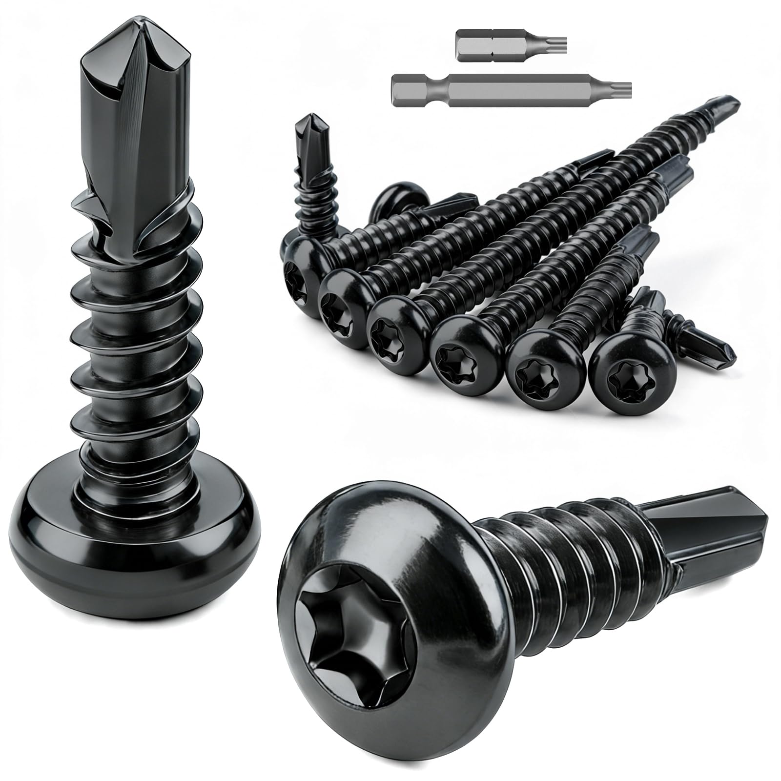 mawmuaw 50 Stk Edelstahlschraube Selbstschneidend M5,5x50 mm Bohrschrauben | Schwarz, Edelstahl 410, Blechschrauben Selbstschneident Torx, Linsenkopf Selbstbohrende, DIN 7504, Rundkopf, für Holz Blech