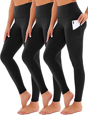 SHOWITTY Women's High Waisted Tummy Control 3 Pack Leggings With - View #5