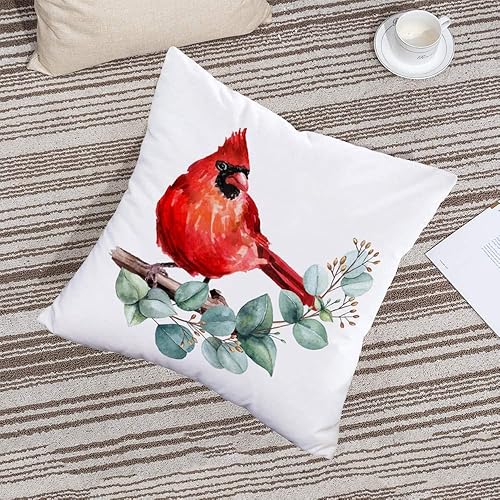 Miniatura 3 de Easternproject Fundas de almohada de cardenal súper suaves con diseño de pájaros rojos y hojas verdes fundas de almohada decorativas de 18 x 18