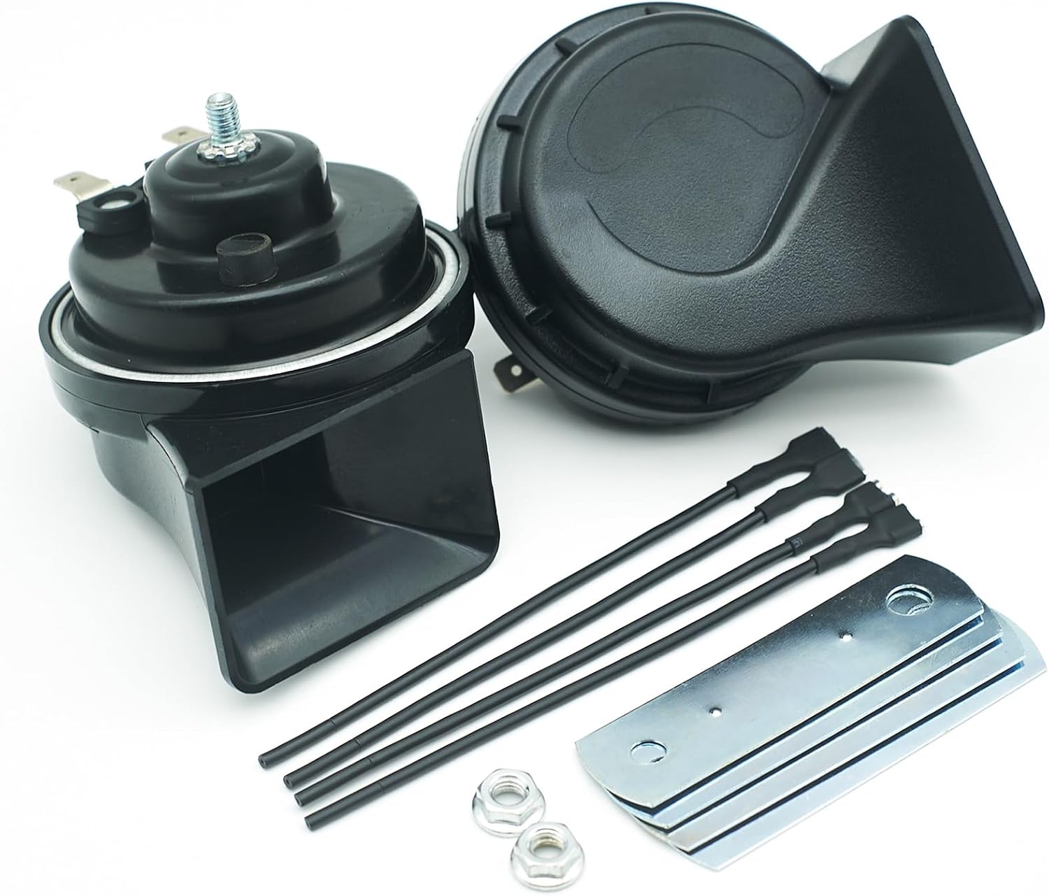 Car Horn 12V Super Loud Electric Waterproof High Low Daul Tone Fit for Any 12 Volt Vehicles Auto Replacement Universal Horn Kit (Black)