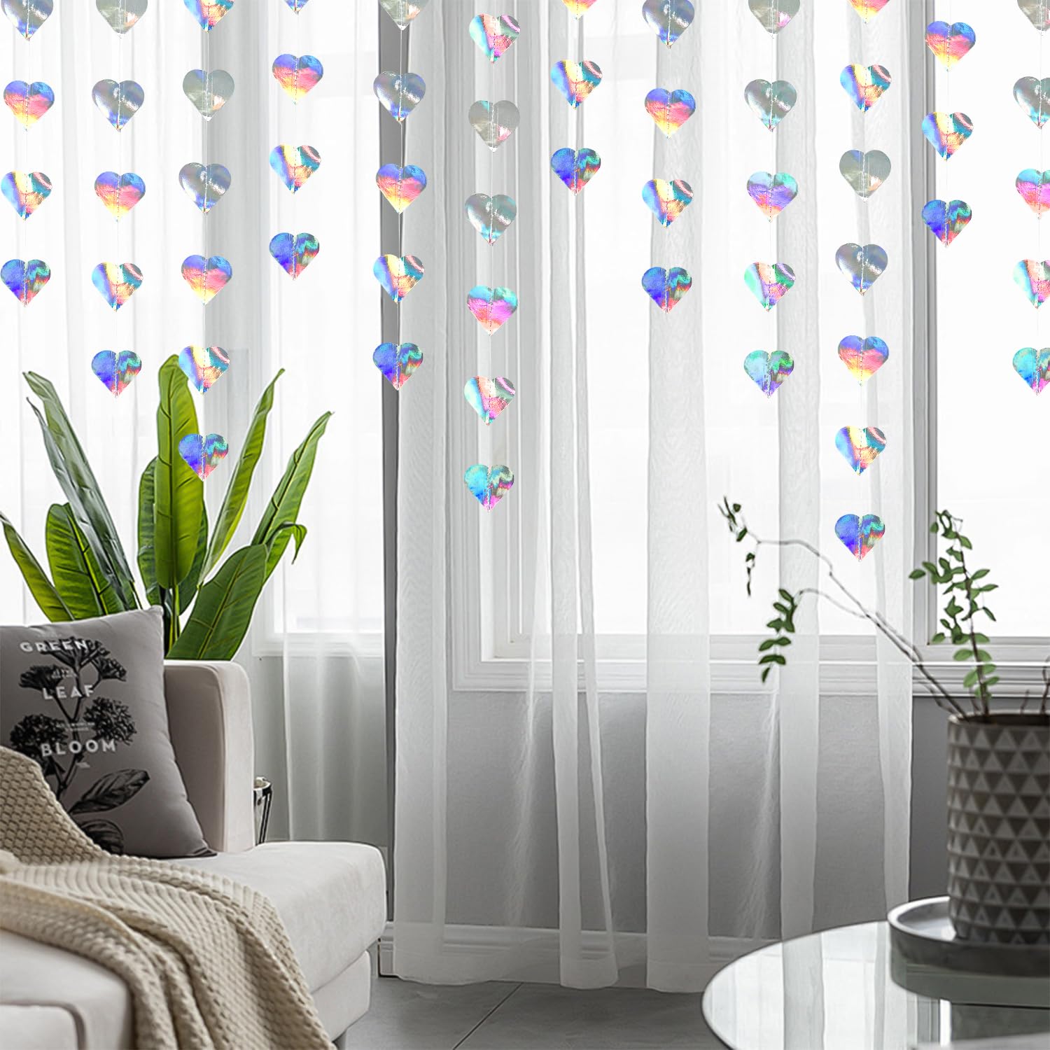 5 Ghirlande Di Carta Olografiche A Forma Di Cuore 3D – 3 Metri Ciascuna – Arcobaleno Riflettente – Per Matrimonio, Compleanno, Laurea, Addio Al Nubilato