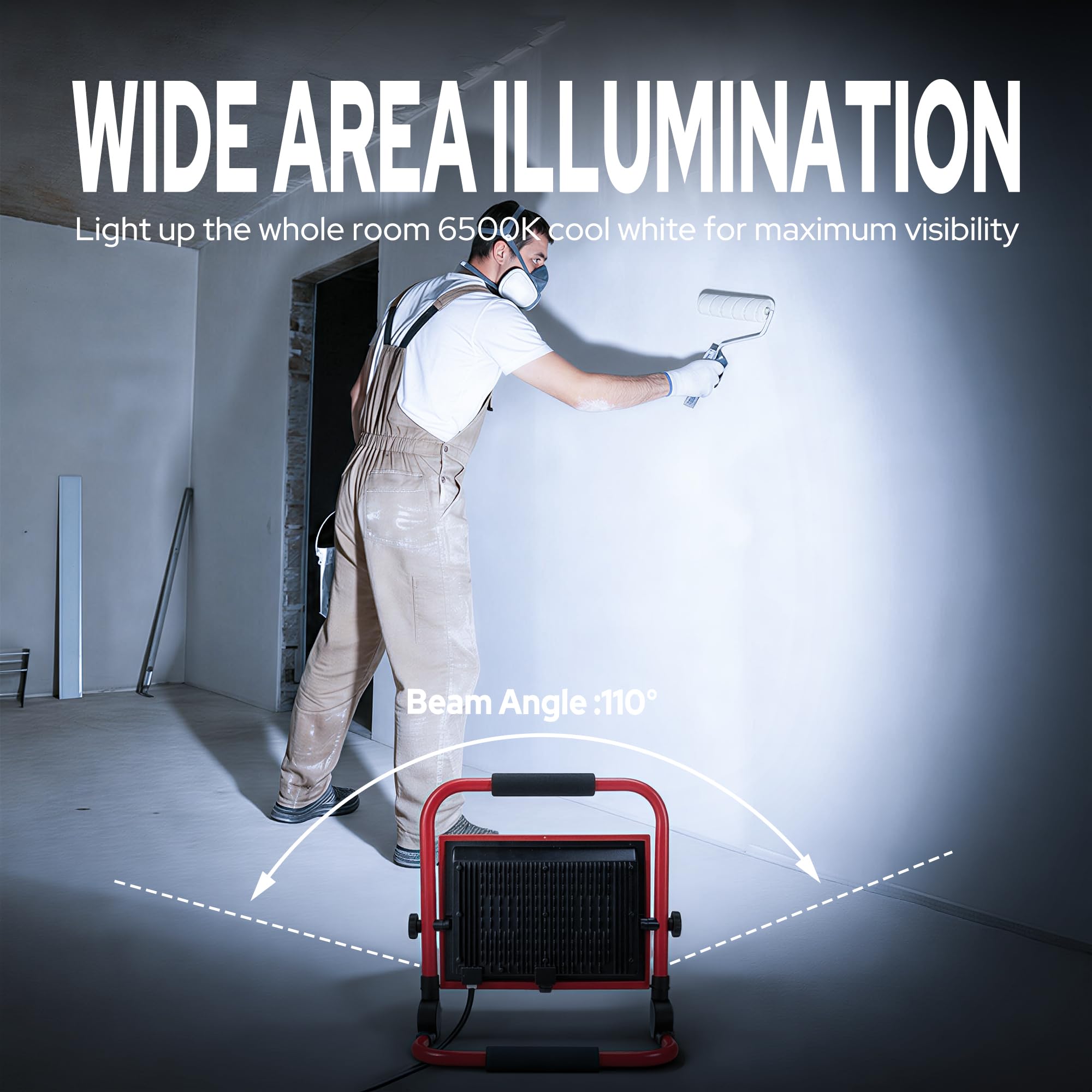 auralab Foco LED Trabajo 200W con Interruptor, 20000LM Foco de Obra Portátil con Cable de 4m, Proyector Impermeable IP65 con Soporte, Luz de Obra 6500K para Garaje, Taller, Camping