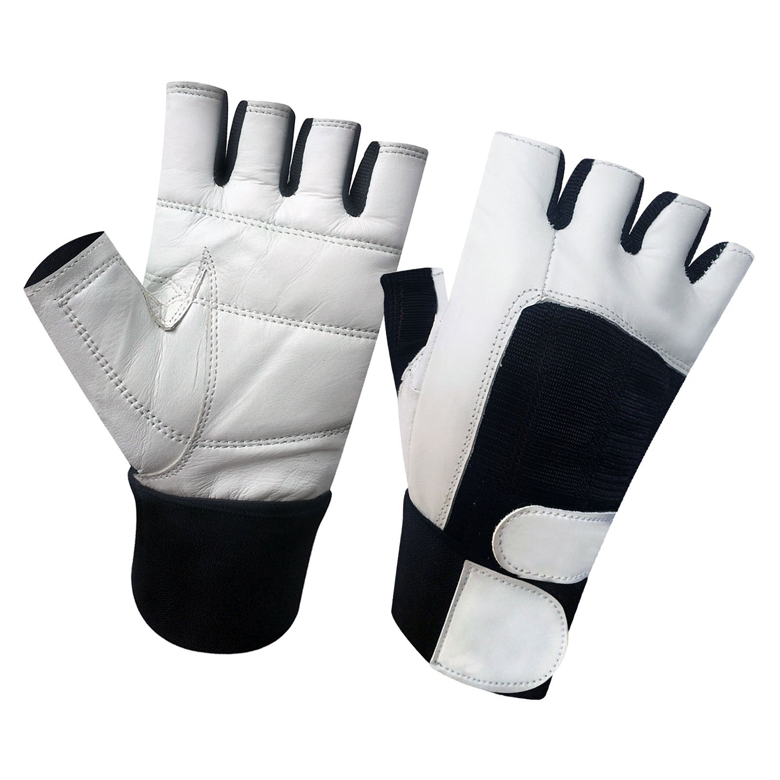 Prime Leather Voll GEPOLSTERT Hohe Qualität Gewichthebe-Handschuhe Lang Handgelenksbandage Handschuhe Power Lifting Heber gepolstert Palm Übung Fitness Handschuhe Stärken Handschuhe Heim Gym weiß Klein 101 weiß Sport & Freizeit
